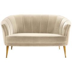 Maya Sofa and Loveseat in Cotton Velvet and Matte Aged Brass Legs by Brabbu