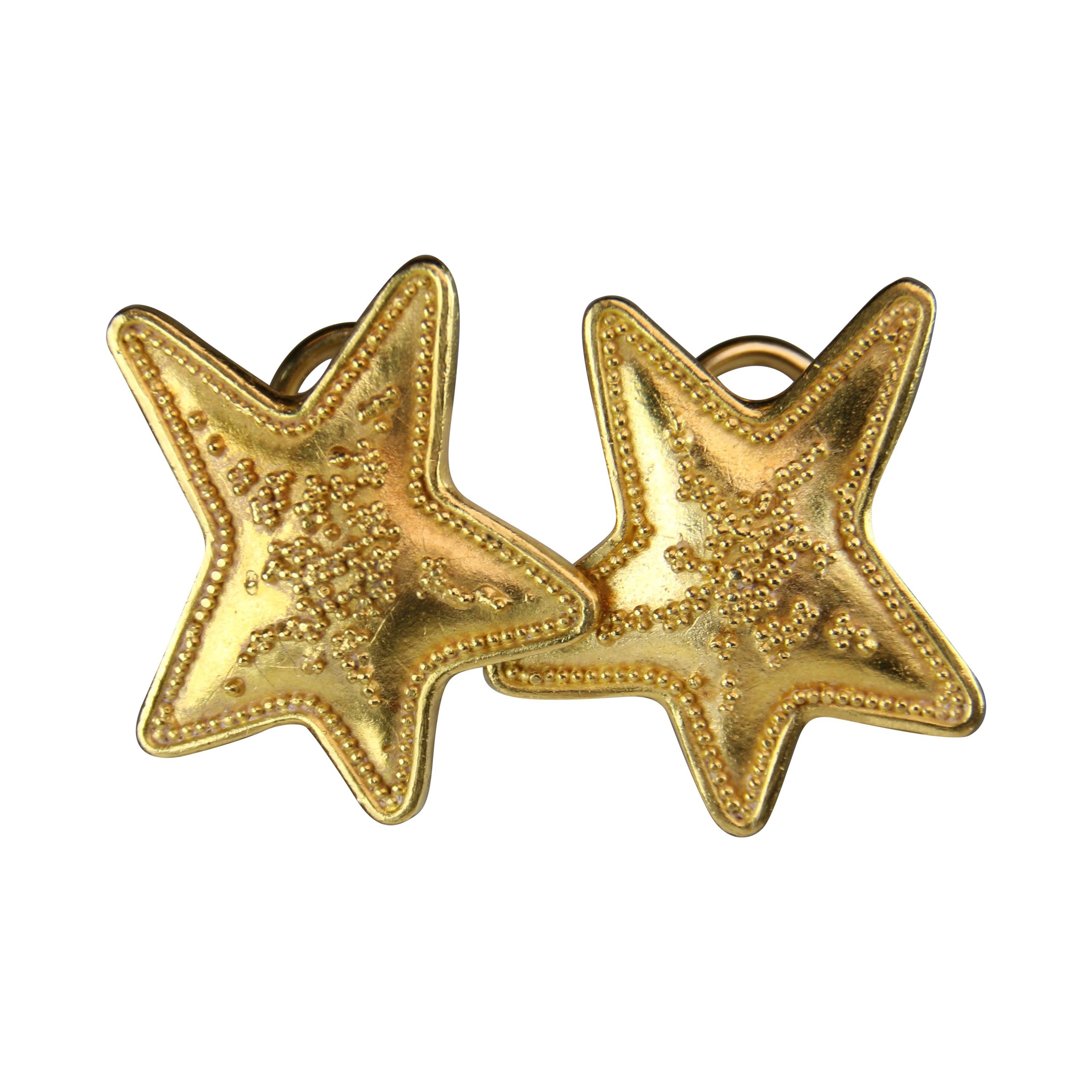 Maya Star Design Earrings - Handmade 22k 18k Yellow Gold with Granulation Signed