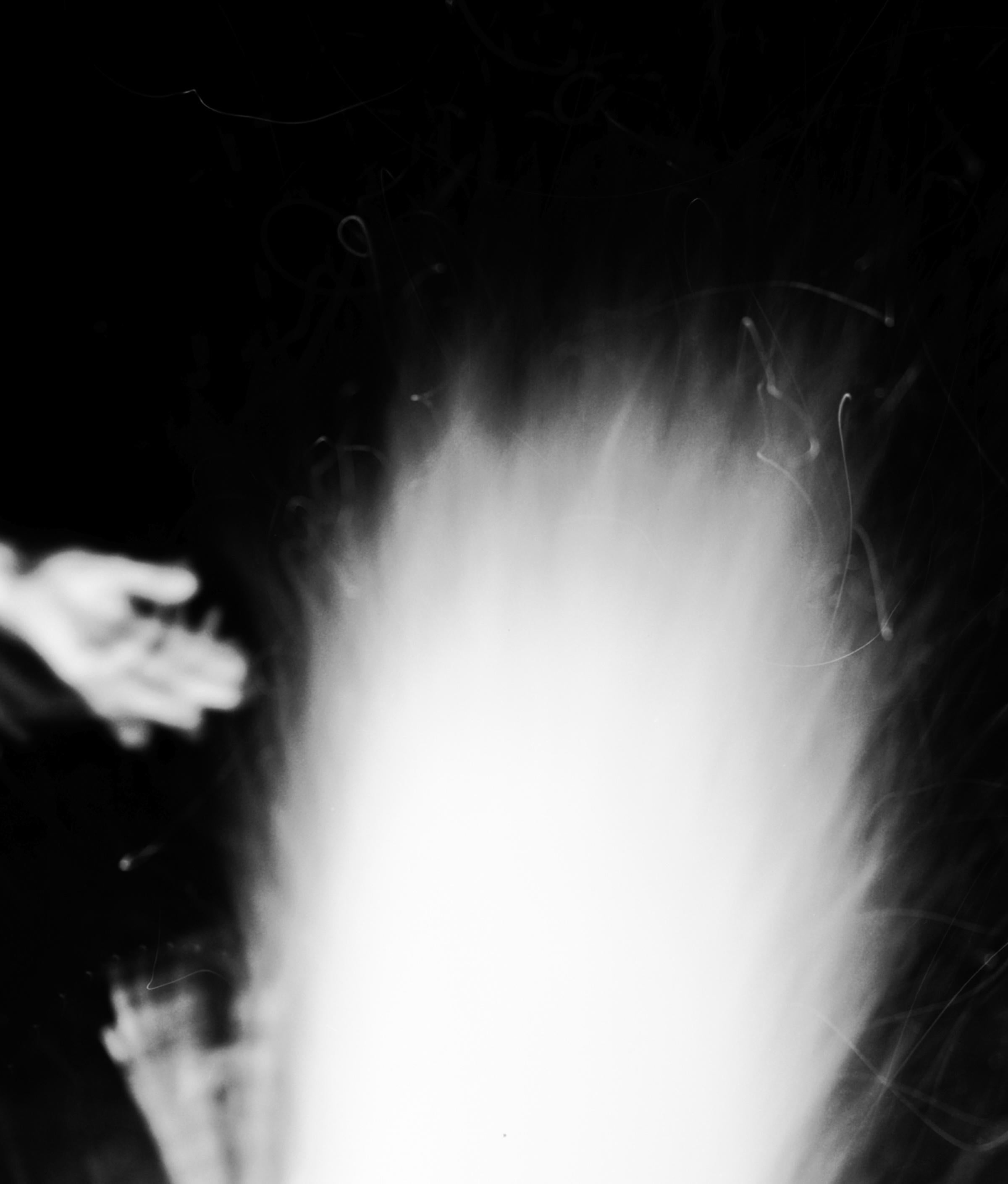 Ancestral Memory - Black and White Archival Inkjet Print Fire Flames Hands, 2024 For Sale 1