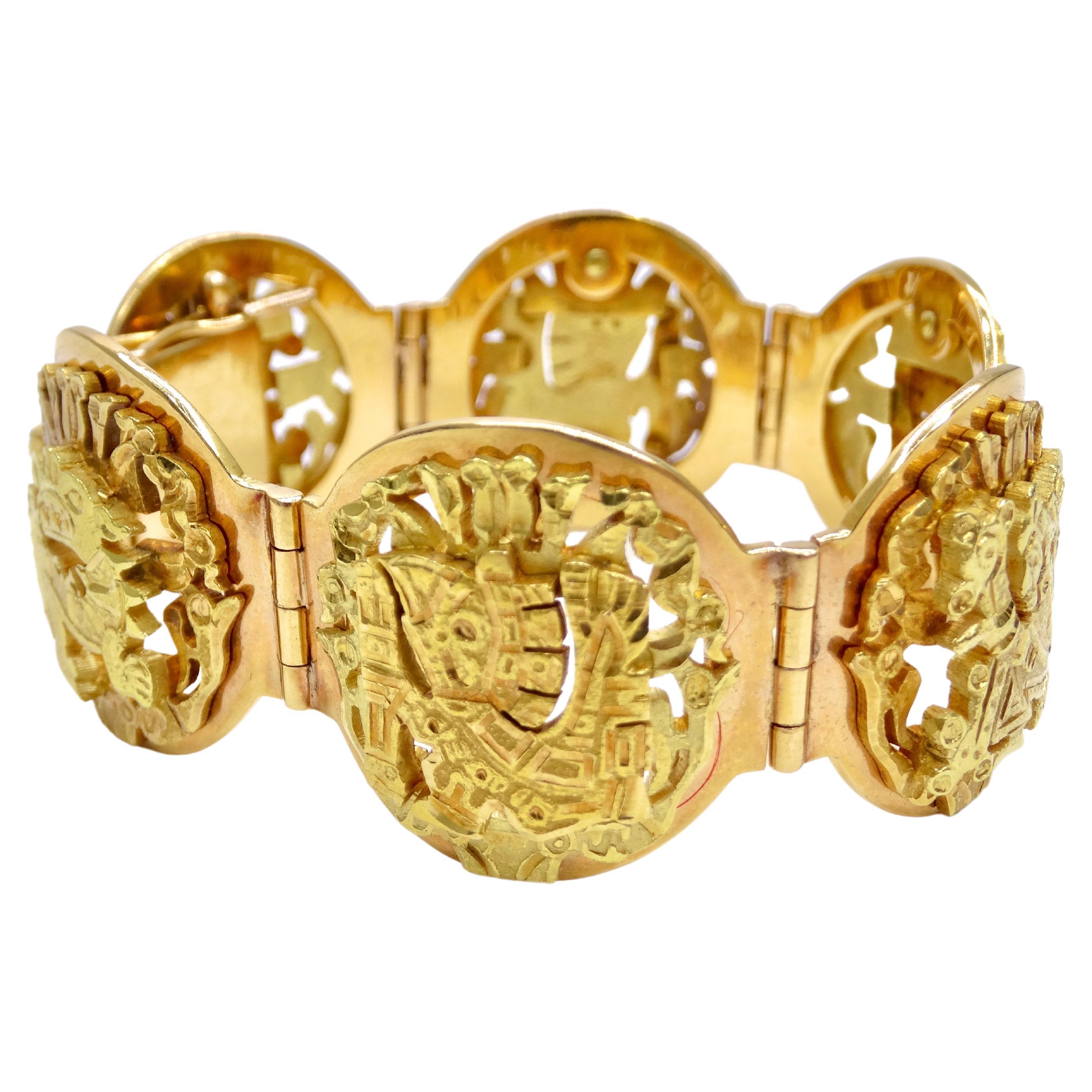 Mayan 1960er Jahre Armband aus 18 Karat Gold im Angebot