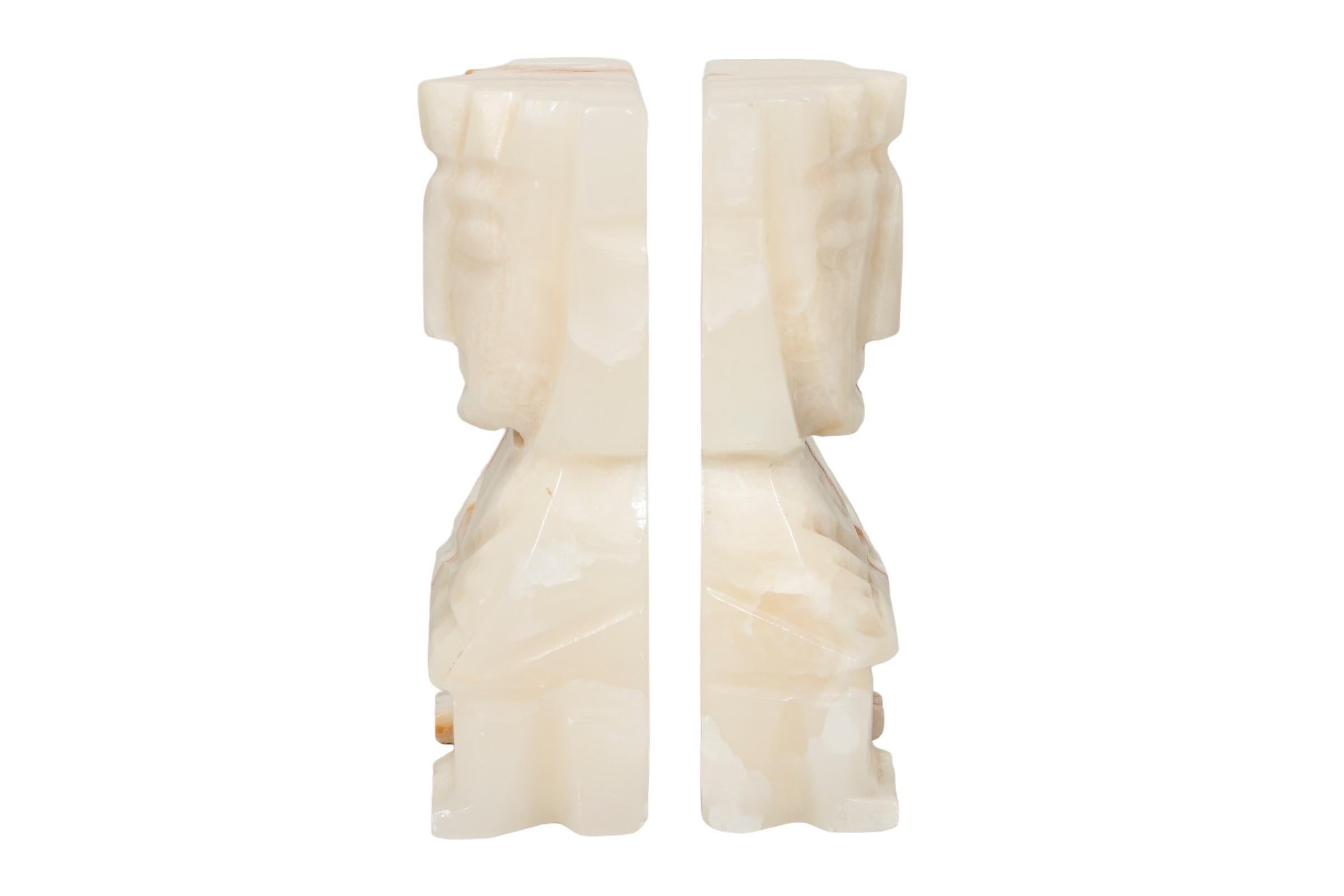 20th Century Mayan Figure Agate Bookends - a Pair For Sale
