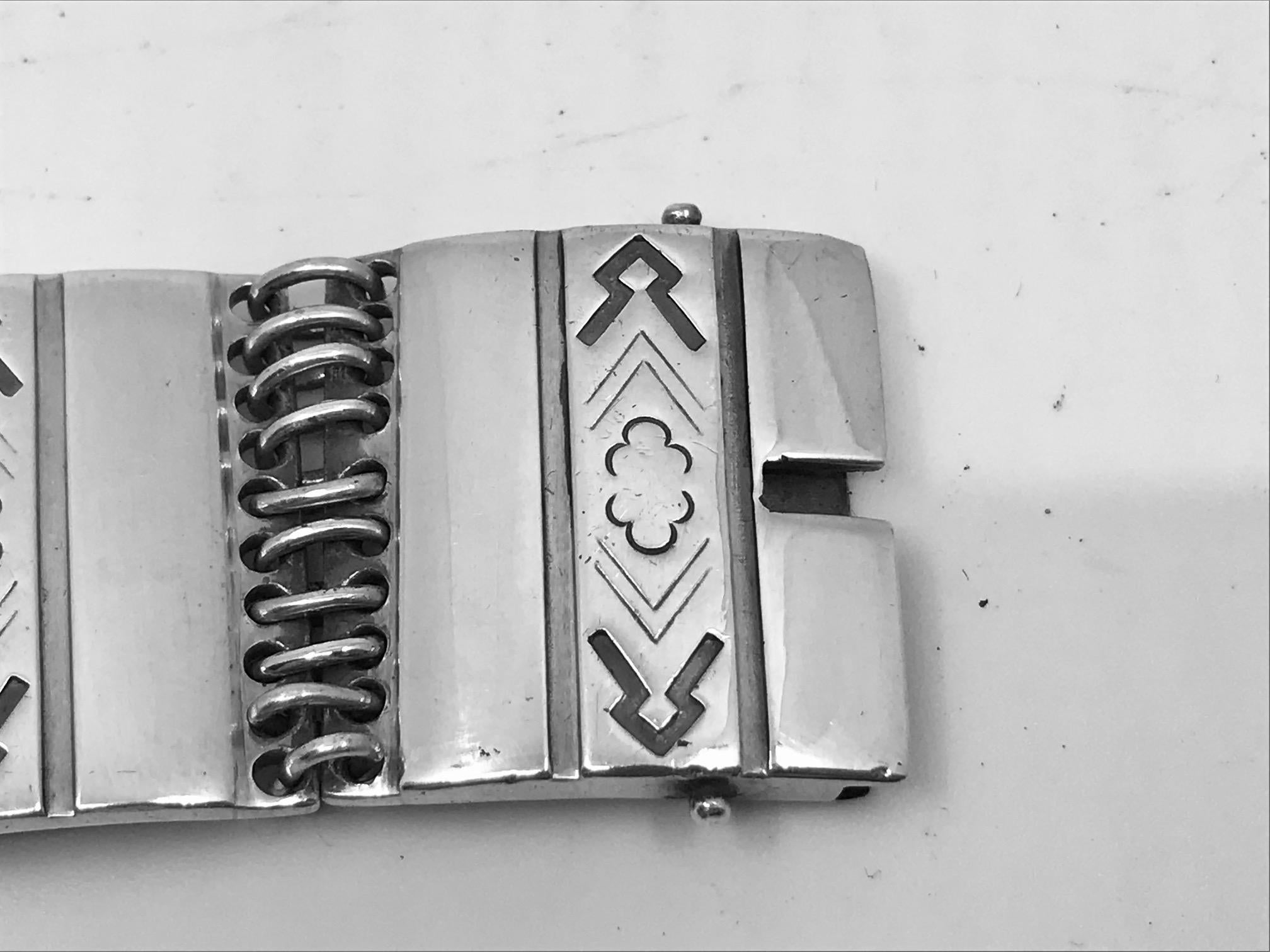 Women's or Men's Mayan Inspired Georg Jensen Sterling Silver Bracelet 65