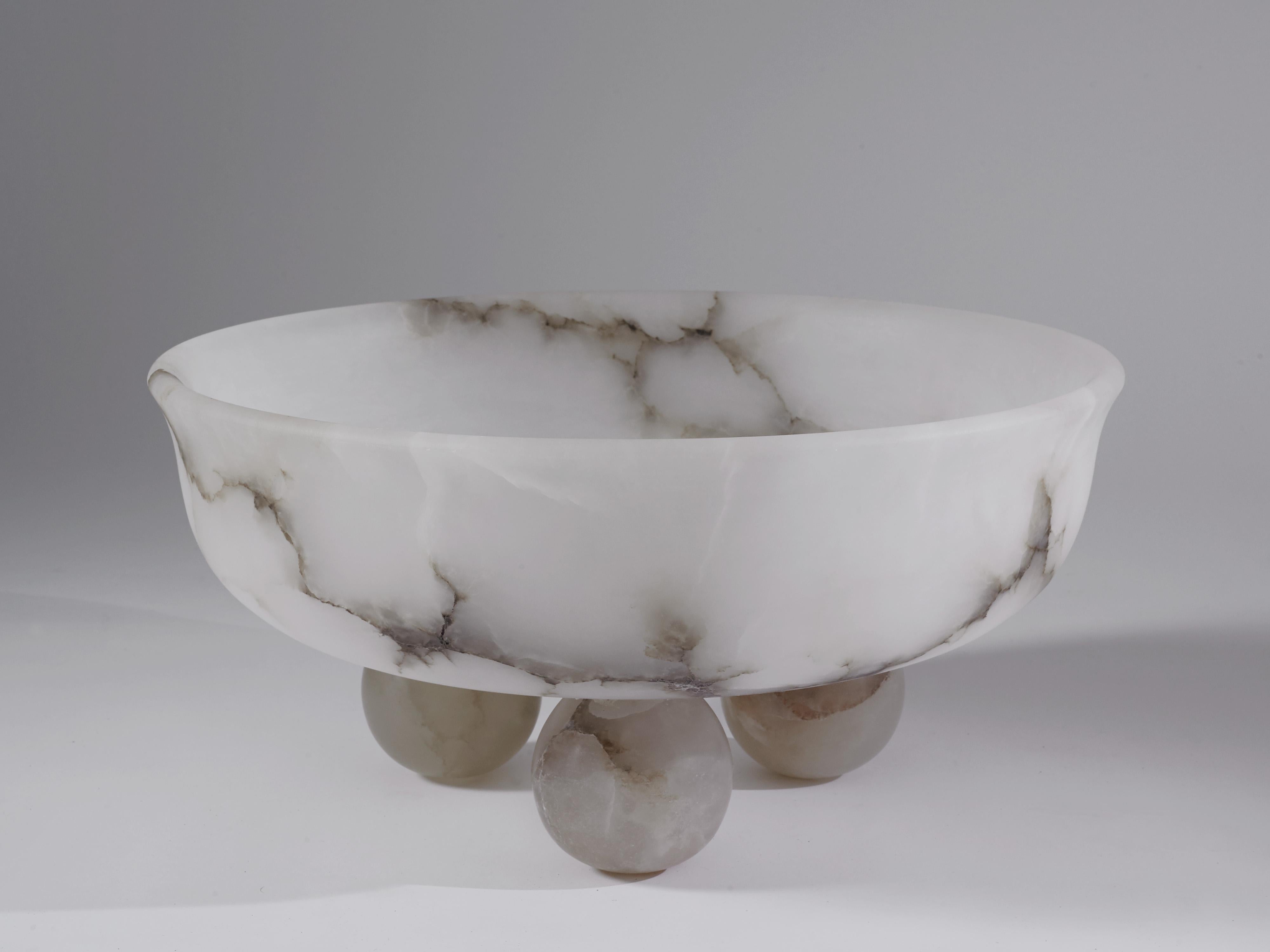 Italian Mayan Inspired White Alabaster Bowl For Sale