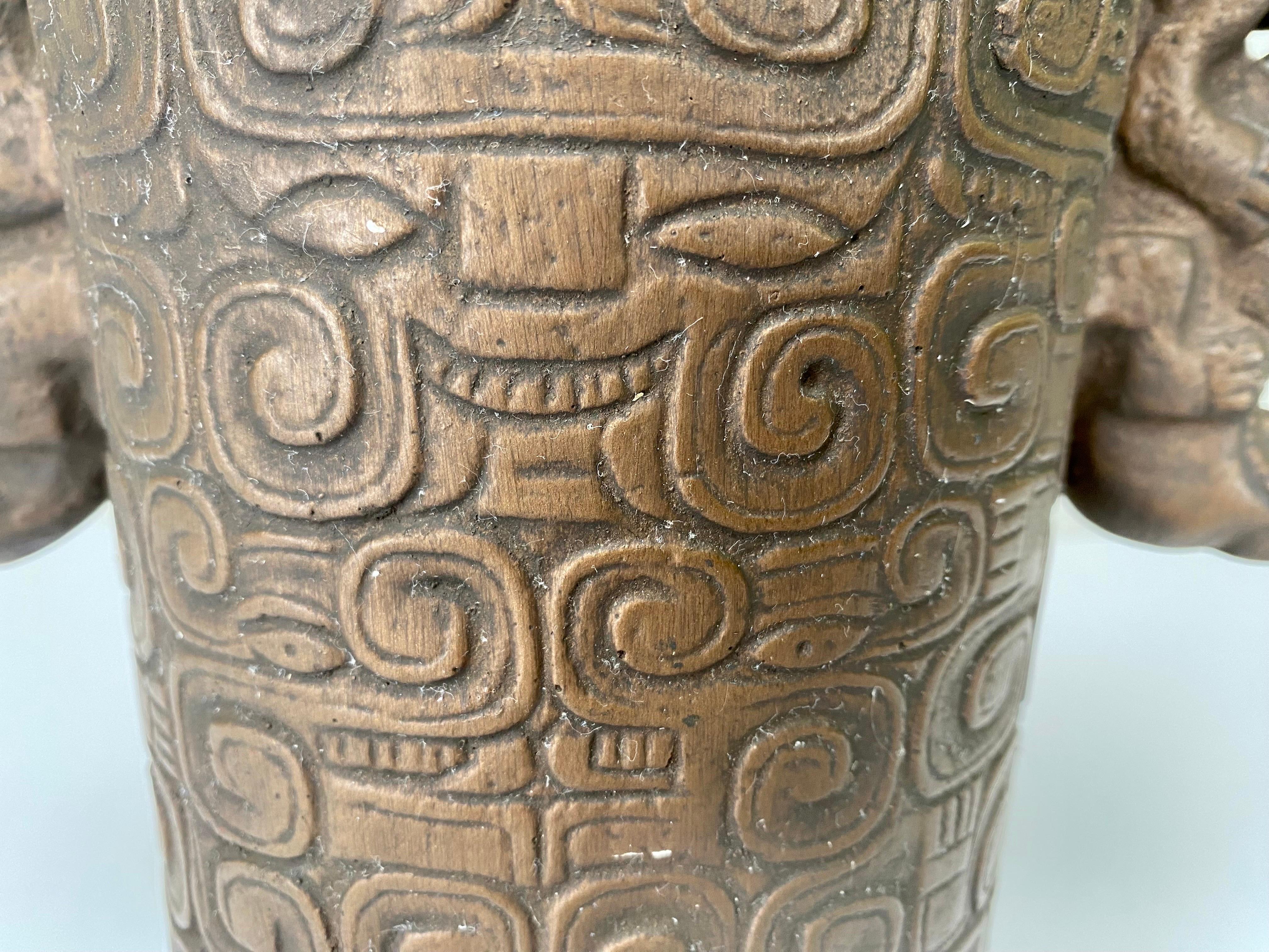 Pre-Columbian Mayan Style Bonze Carved Vase  For Sale