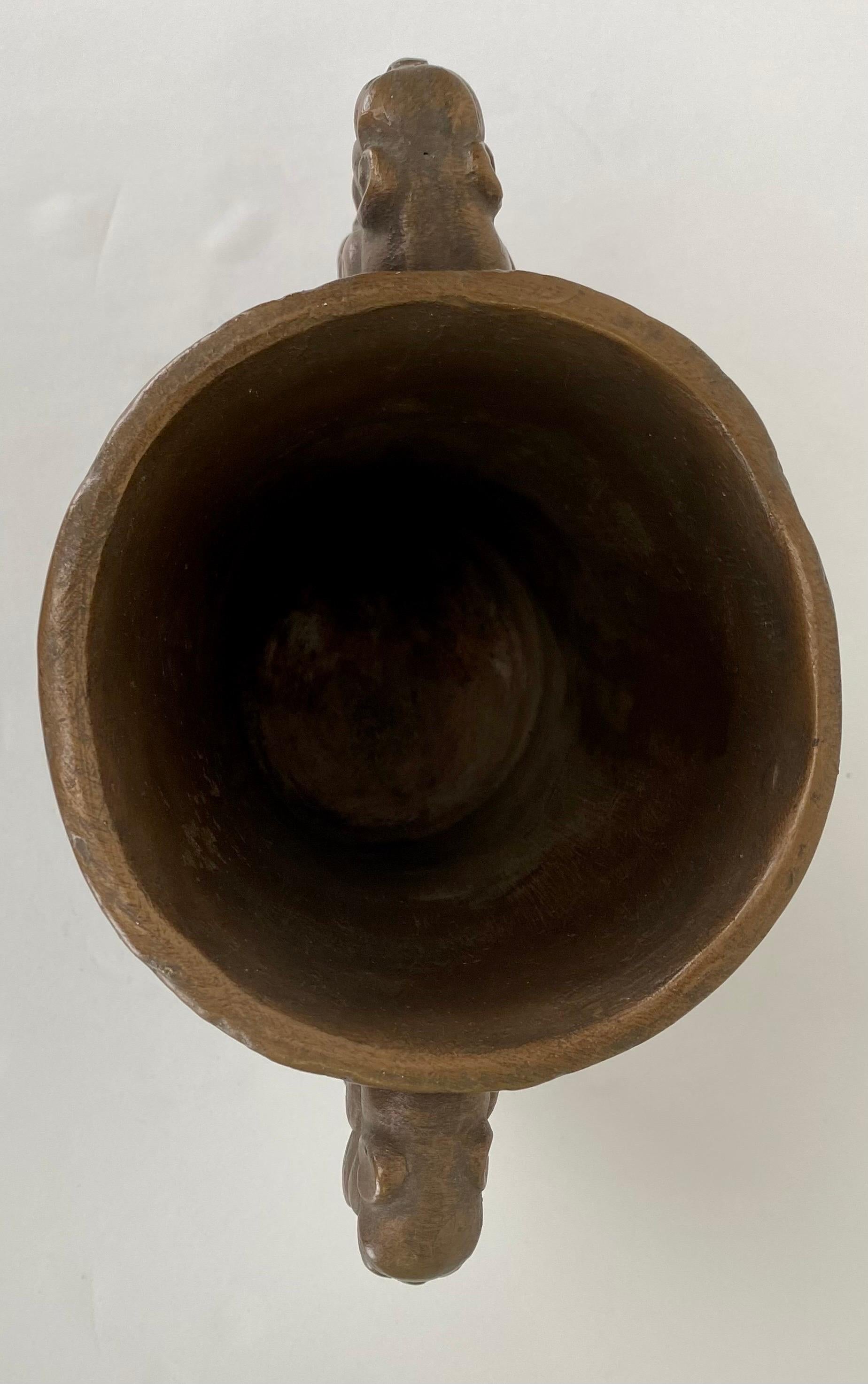 Honduran Mayan Style Hand Carved Bronzed Metal Finish Vase For Sale