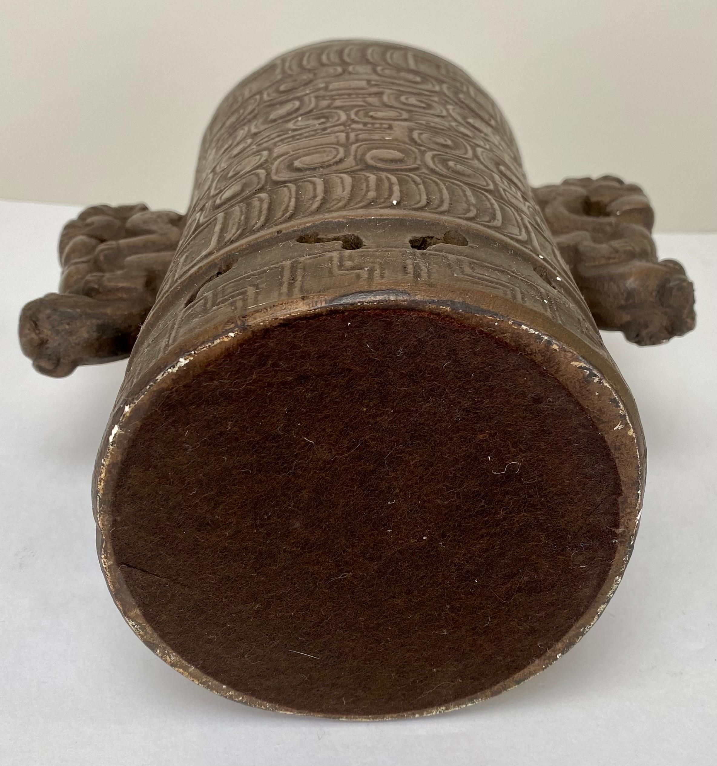 Bronze Mayan Style Bonze Carved Vase  For Sale