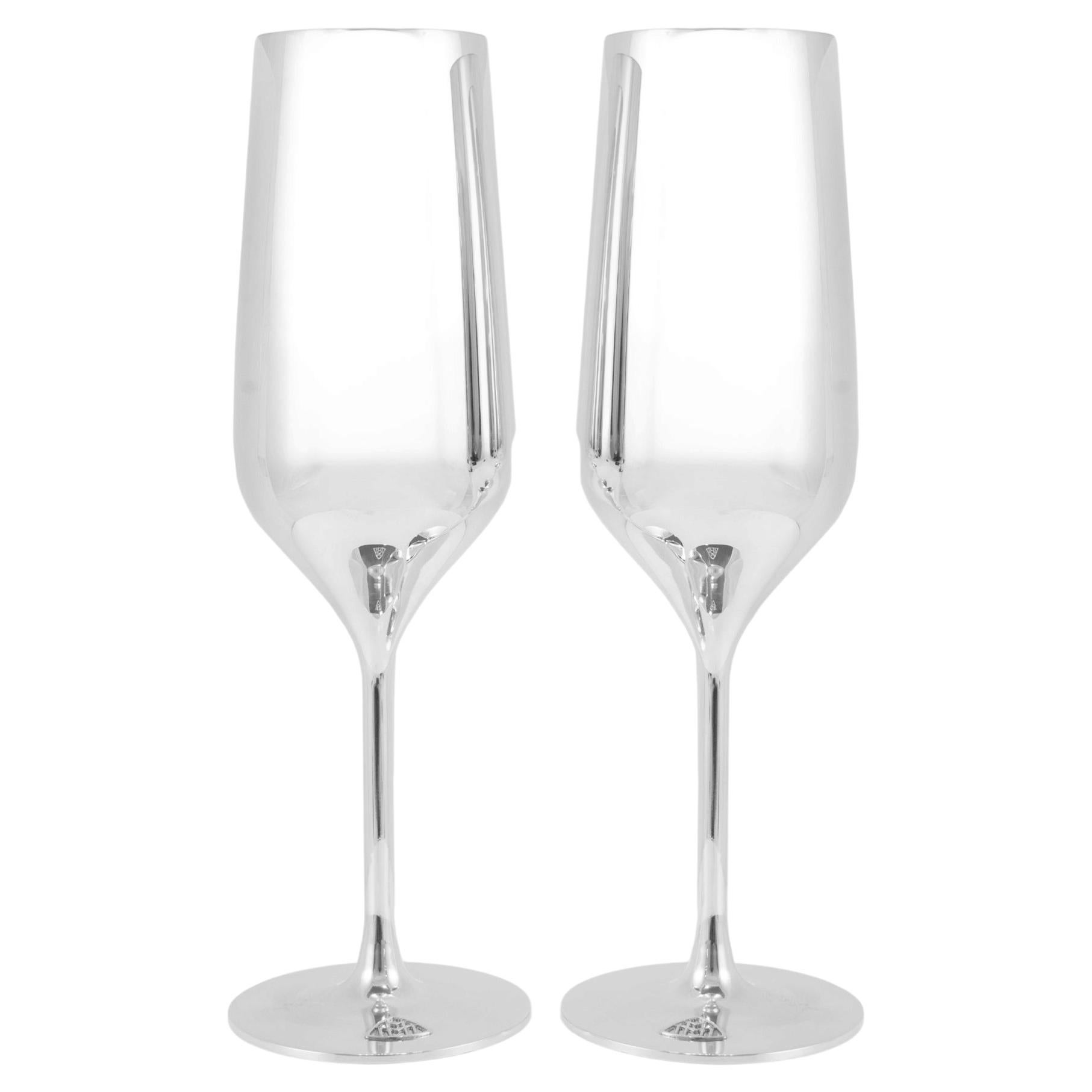 Maybach by Robbe & Berking Pair of Silver Plated Champagne Flute For Sale