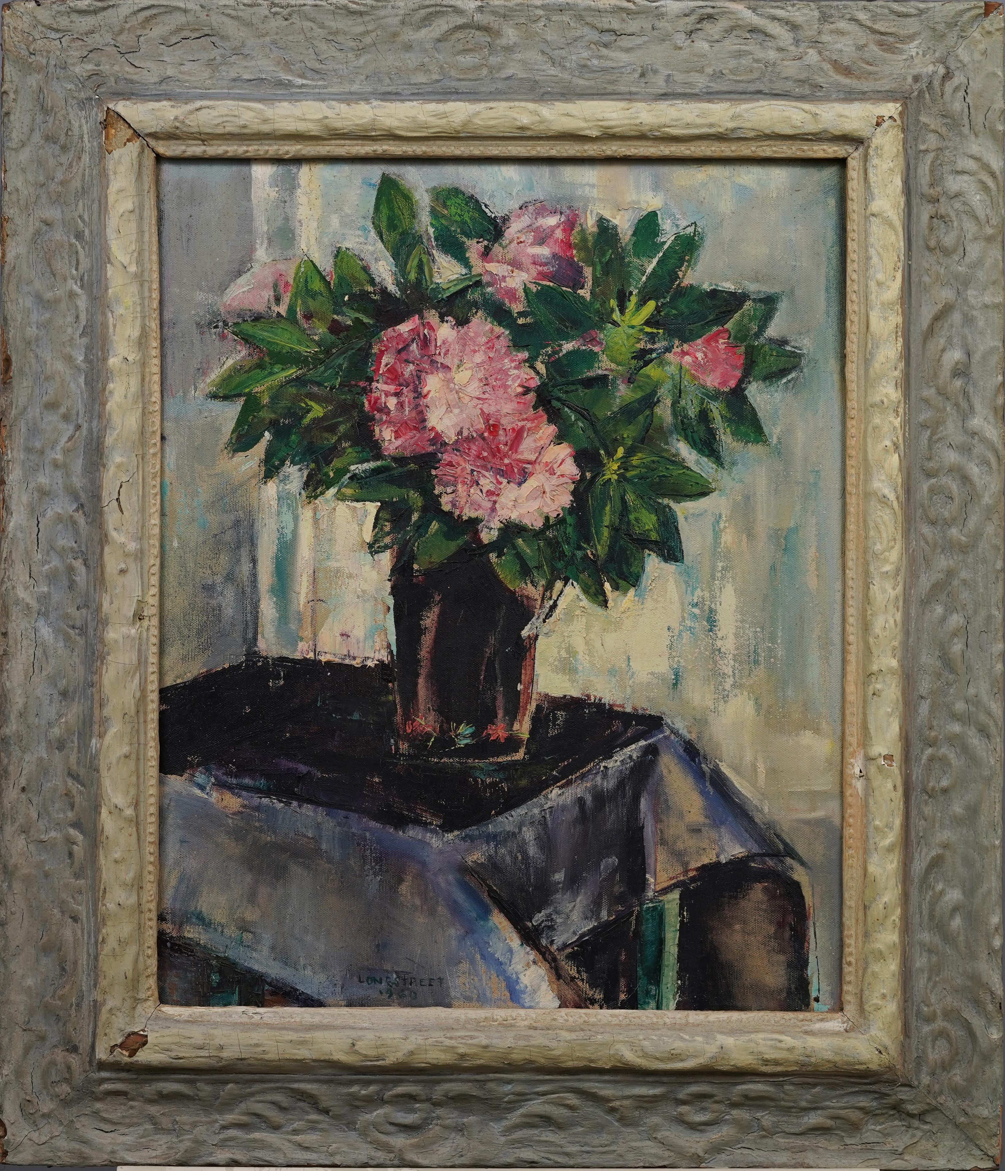 Maybelle Longstreet Abstract Painting - Antique American Framed Original Vintage Abstract Cubist Still Life Oil Painting