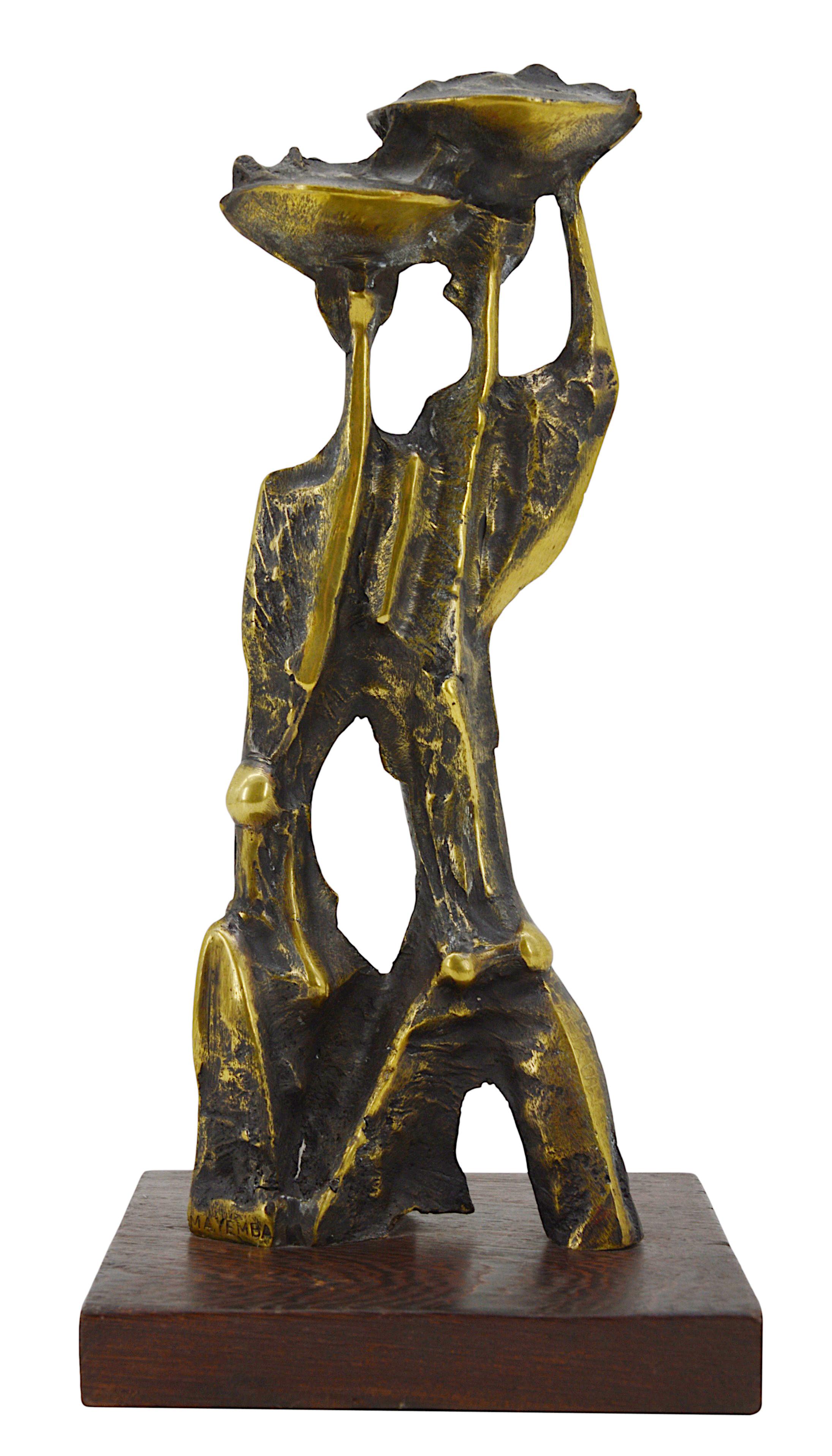 Congolese Mayemba Rare Bronze African Women Sculpture, Congo, 2002 For Sale
