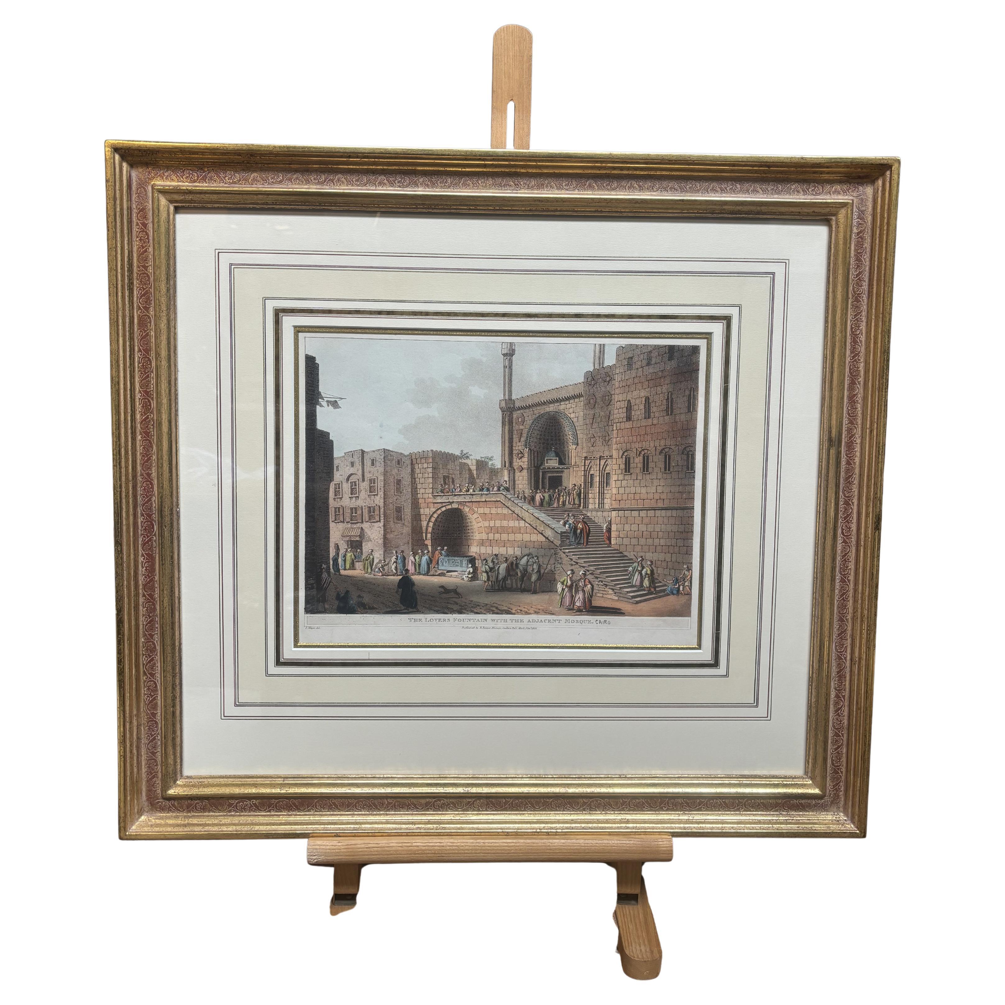 Mayer, Luigi "The Lovers Fountain with the Adjacent Mosque" with Gold Frame