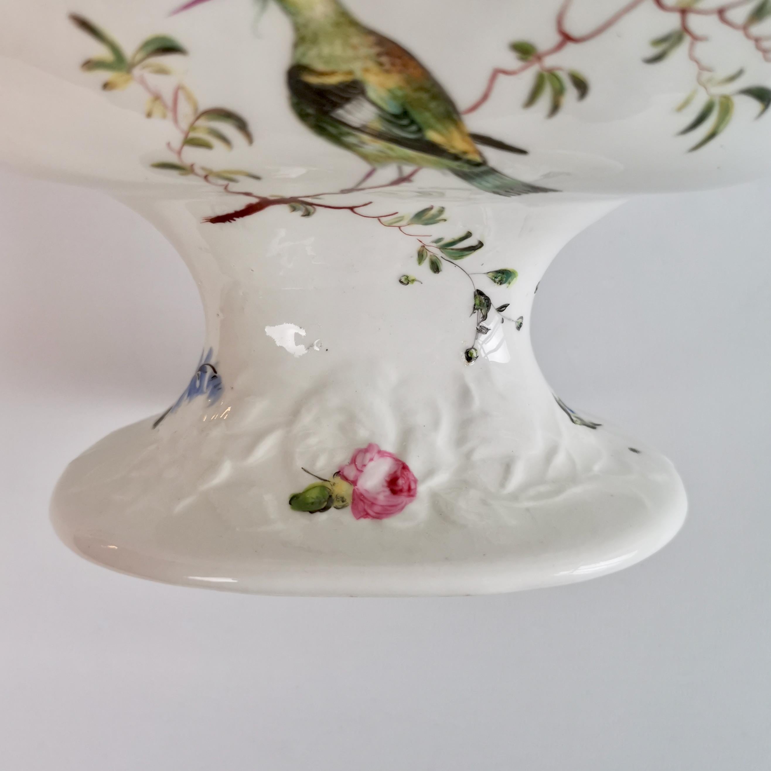 Mayer & Newbold Porcelain Comport, White with Exotic Birds, Regency, ca 1820 6
