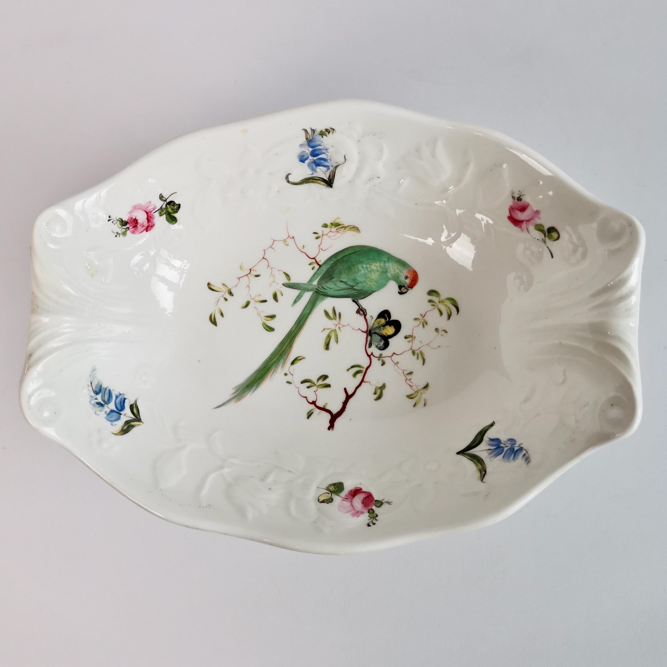English Mayer & Newbold Porcelain Comport, White with Exotic Birds, Regency, ca 1820