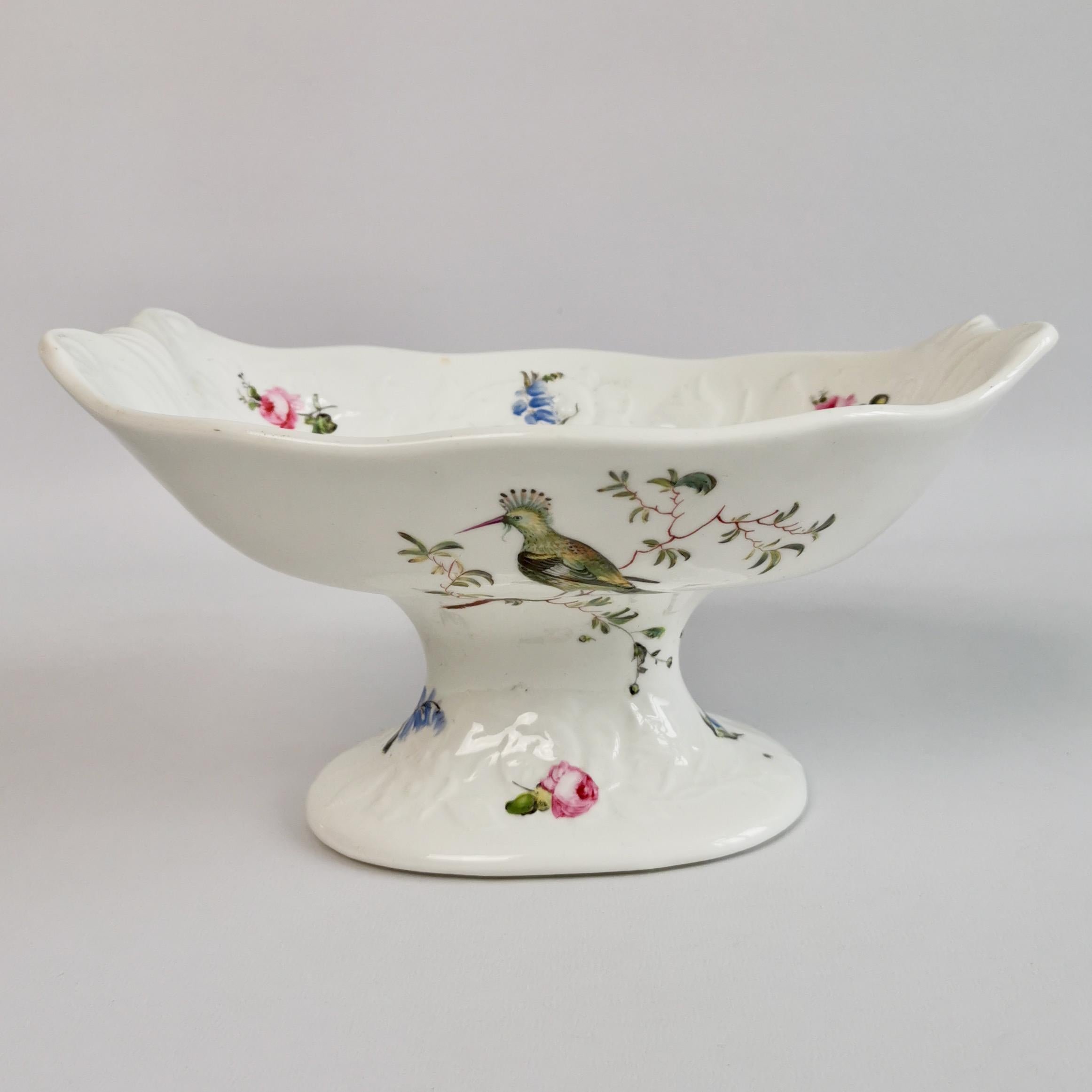 Hand-Painted Mayer & Newbold Porcelain Comport, White with Exotic Birds, Regency, ca 1820