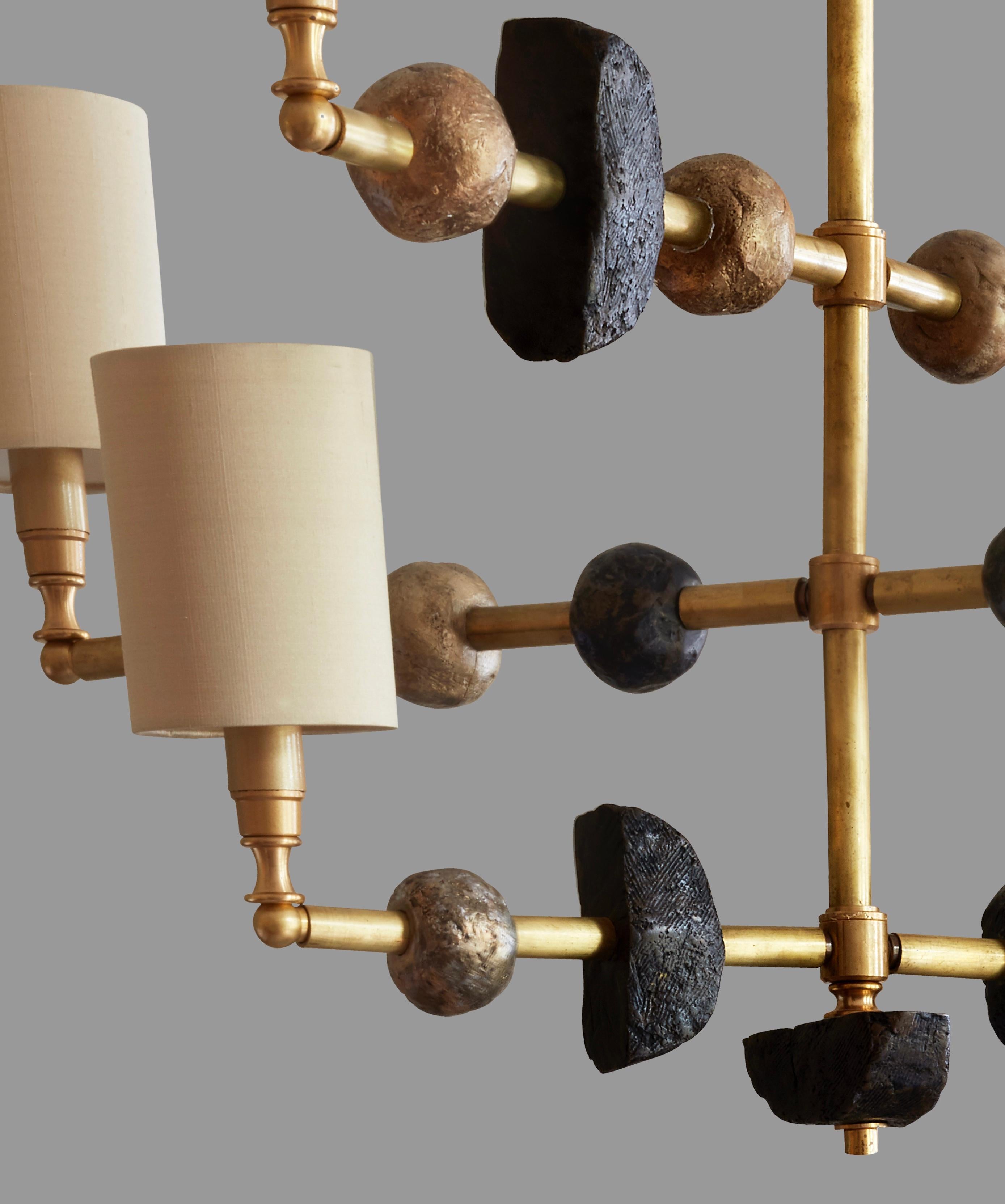 Modern 'Mayfair' Contemporary Chandelier, Brass with Sculpted Spheres by Margit Wittig
