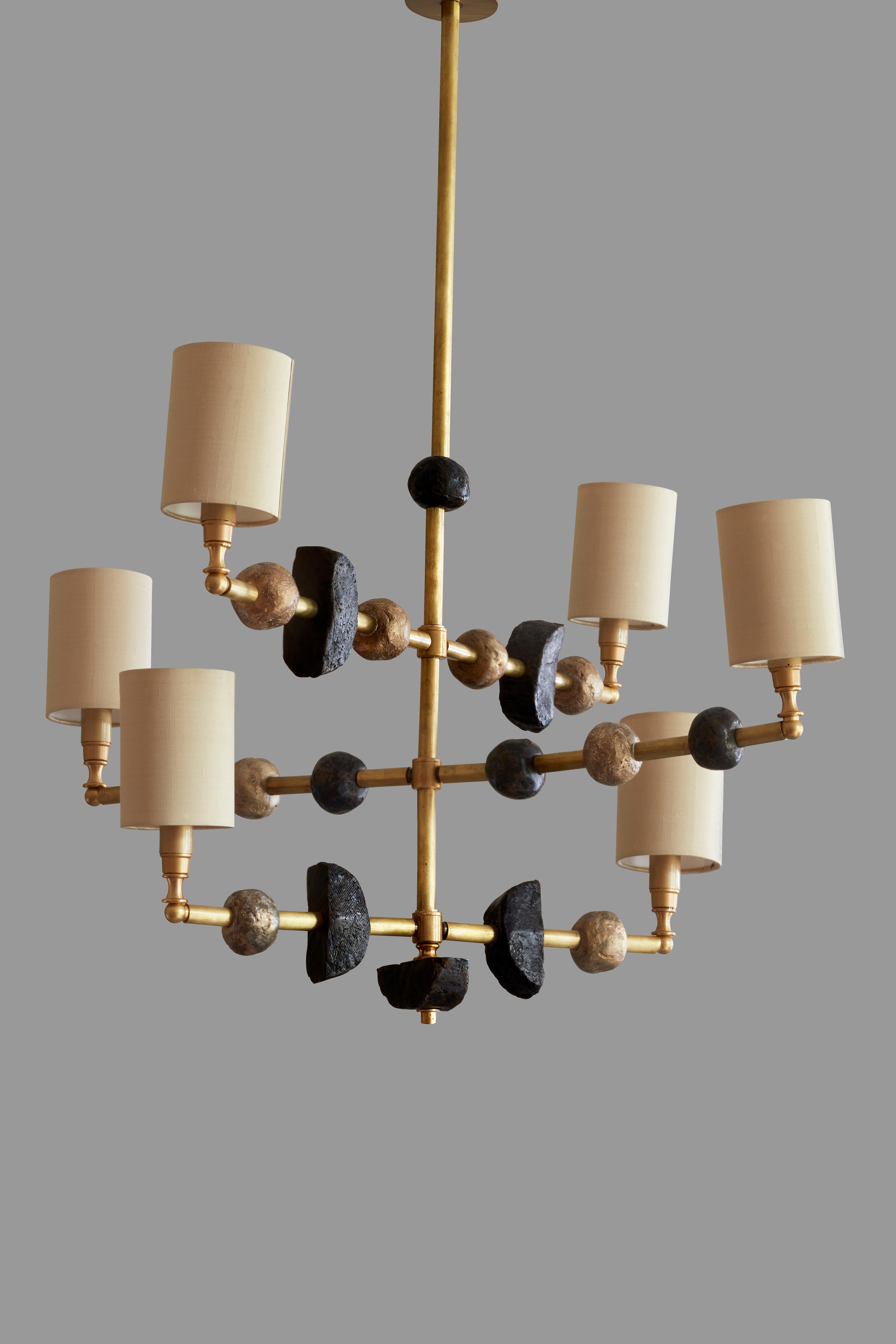 Modern 'Mayfair' Contemporary Chandelier, Brass with Sculpted Spheres by Margit Wittig