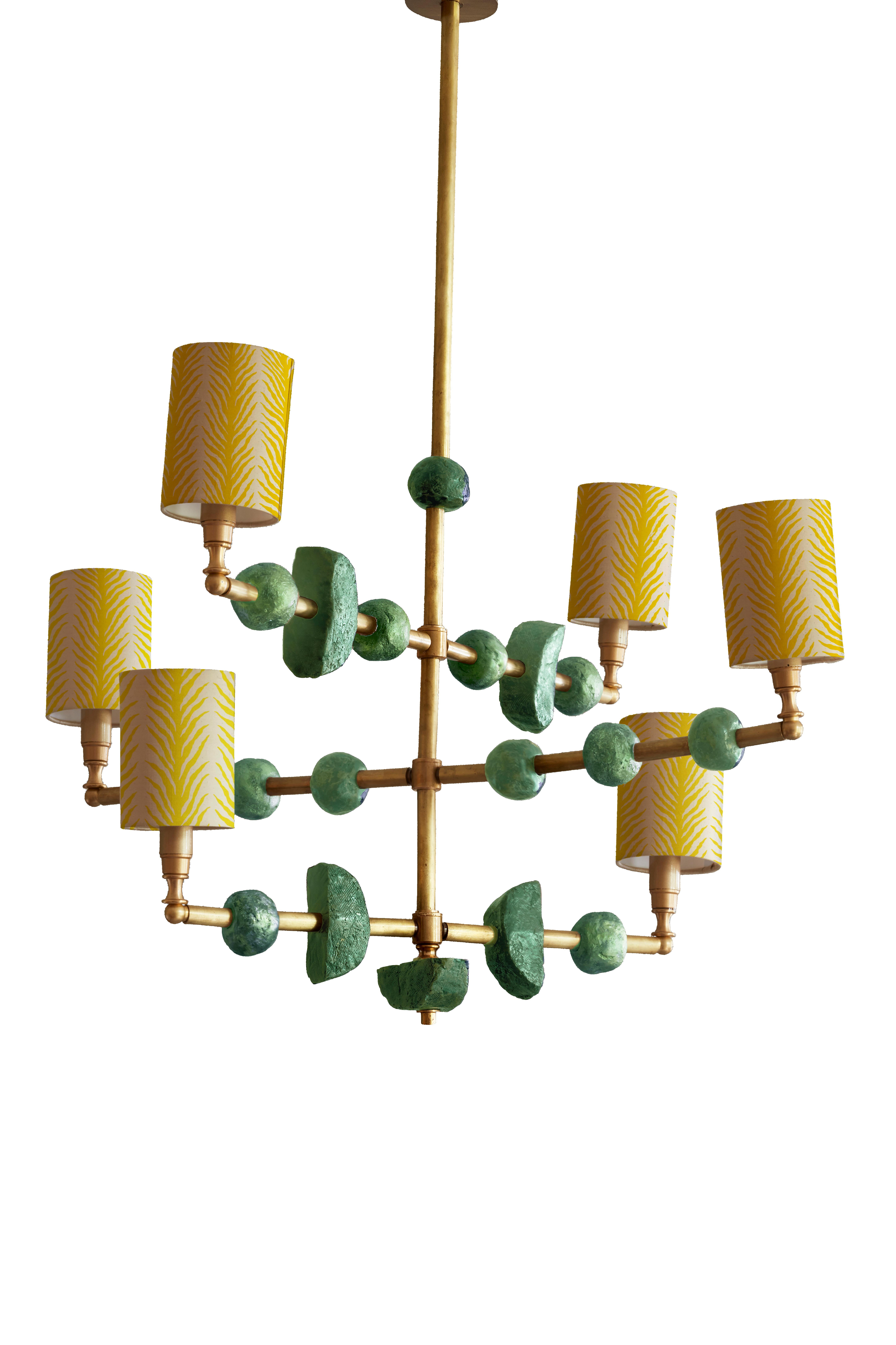 Modern 'Mayfair' Contemporary Chandelier, Brass with Sculpted Spheres by Margit Wittig For Sale