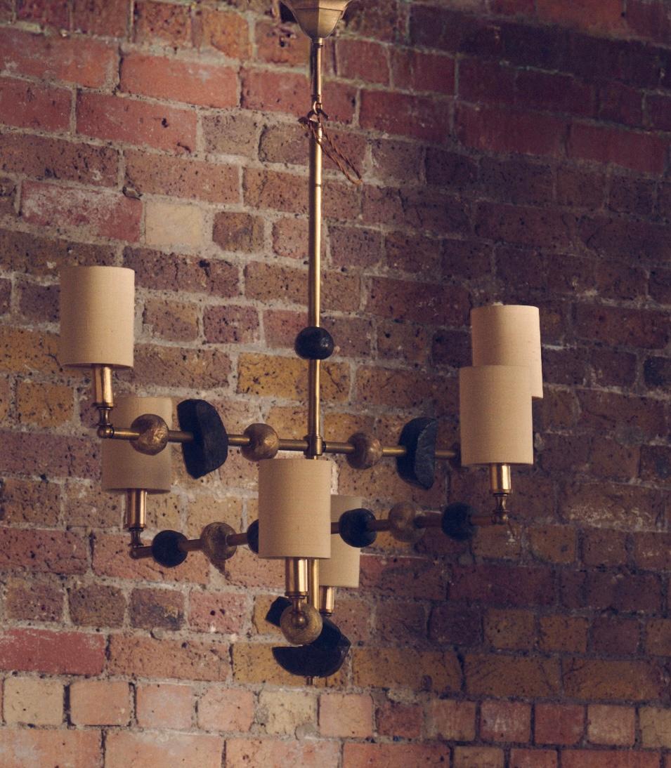 Modern 'Mayfair' Contemporary Chandelier, Brass with Sculpted Spheres by Margit Wittig For Sale