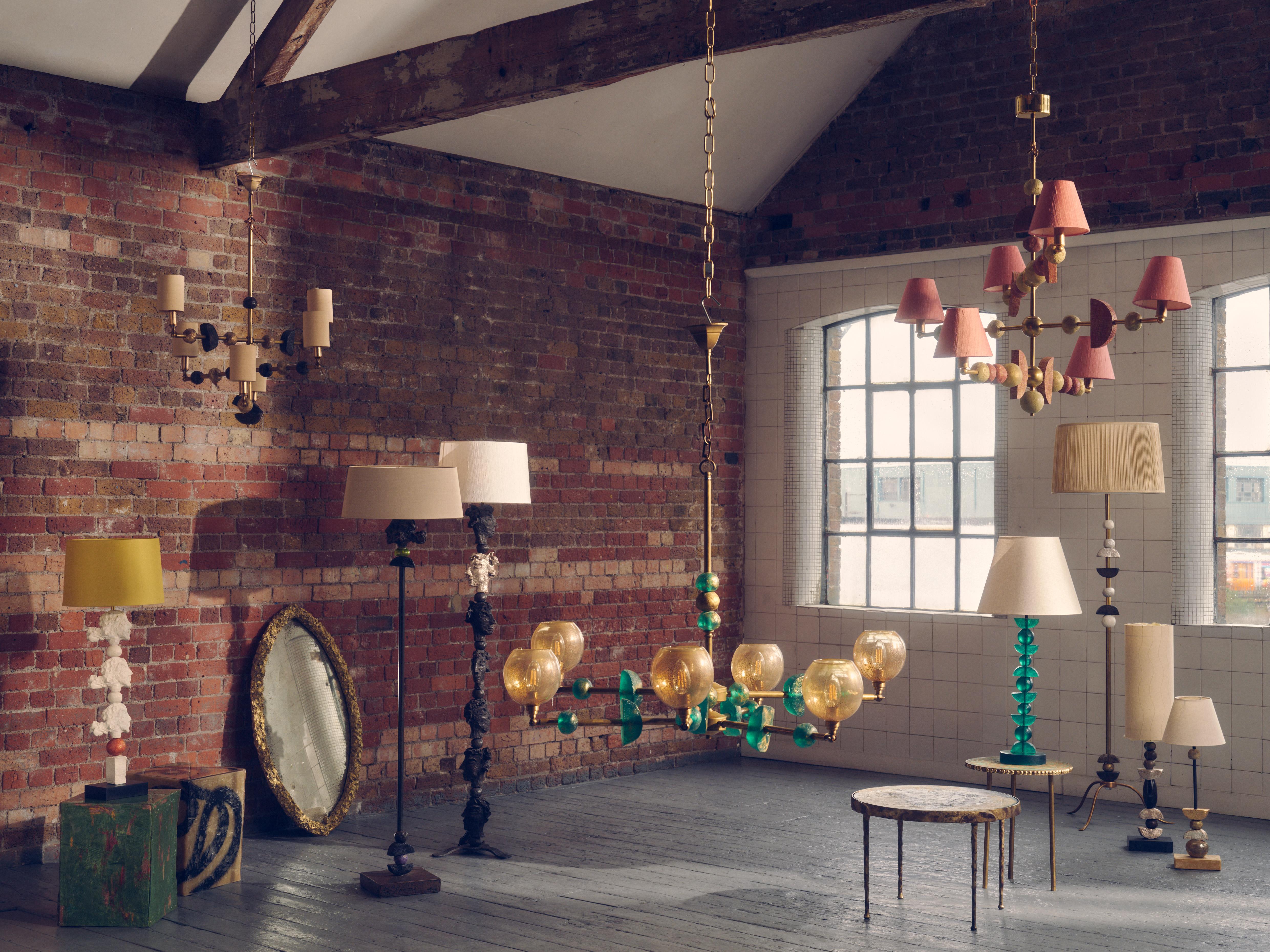 Cast 'Mayfair' Contemporary Chandelier, Brass with Sculpted Spheres by Margit Wittig For Sale