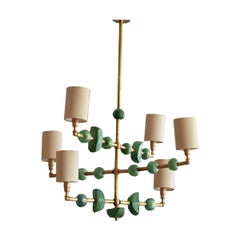 'Mayfair' Contemporary Chandelier, Brass with Sculpted Spheres by Margit Wittig
