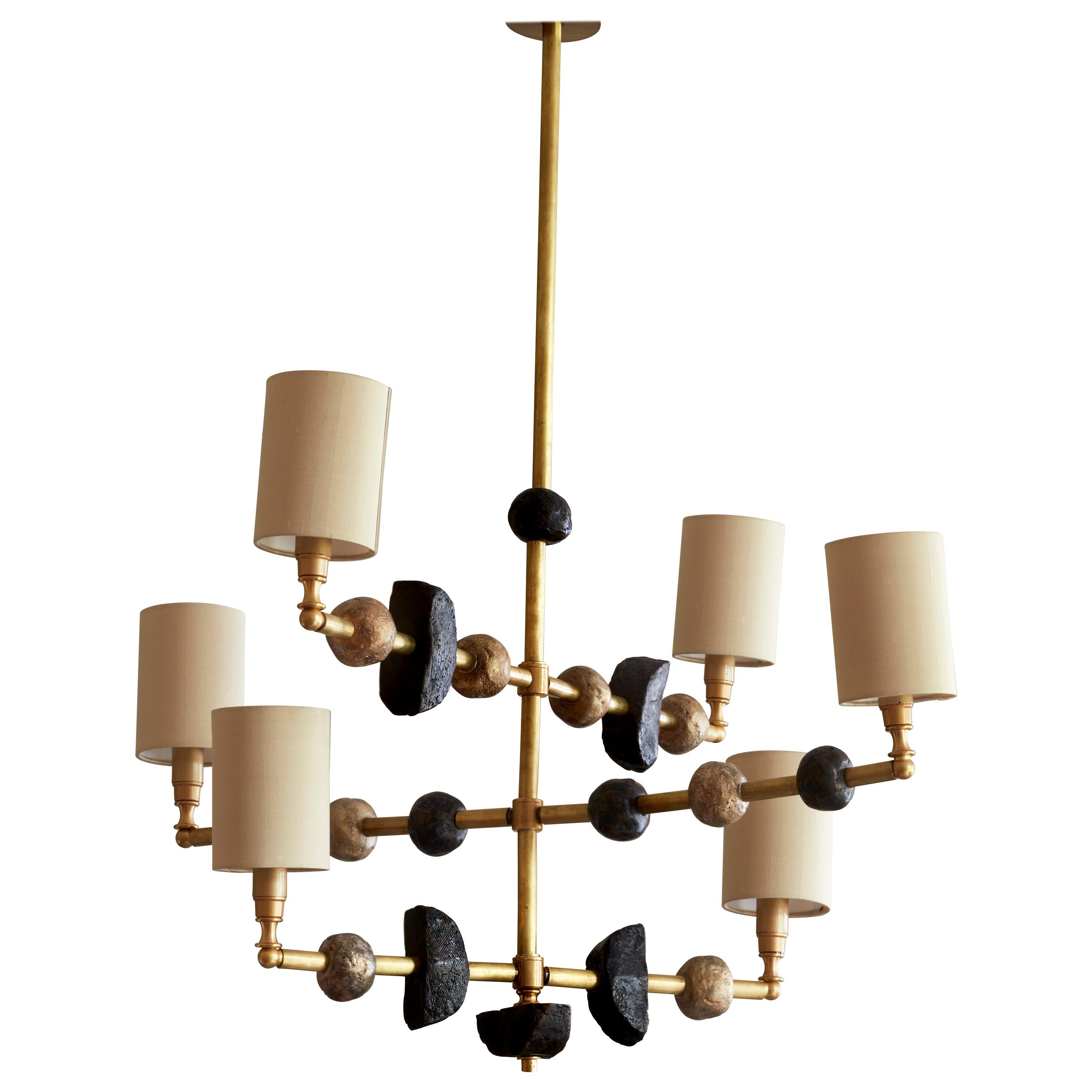 'Mayfair' Contemporary Chandelier, Brass with Sculpted Spheres by Margit Wittig For Sale