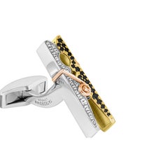 Mayfair Peg Cufflinks in Yellow Gold with Black Spinel & White Sapphire