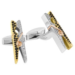 Mayfair Peg Cufflinks in Yellow Gold with Black Spinel & White Sapphire