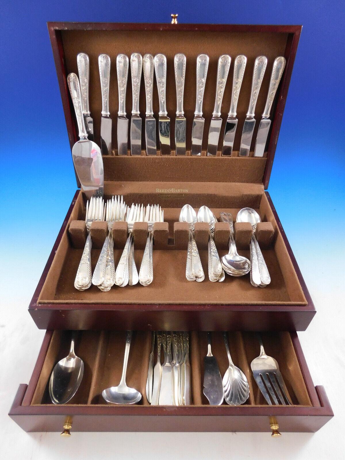 Mayflower by Kirk Sterling Silver Flatware set - 78 pieces. This set includes:

12 Knives, 9