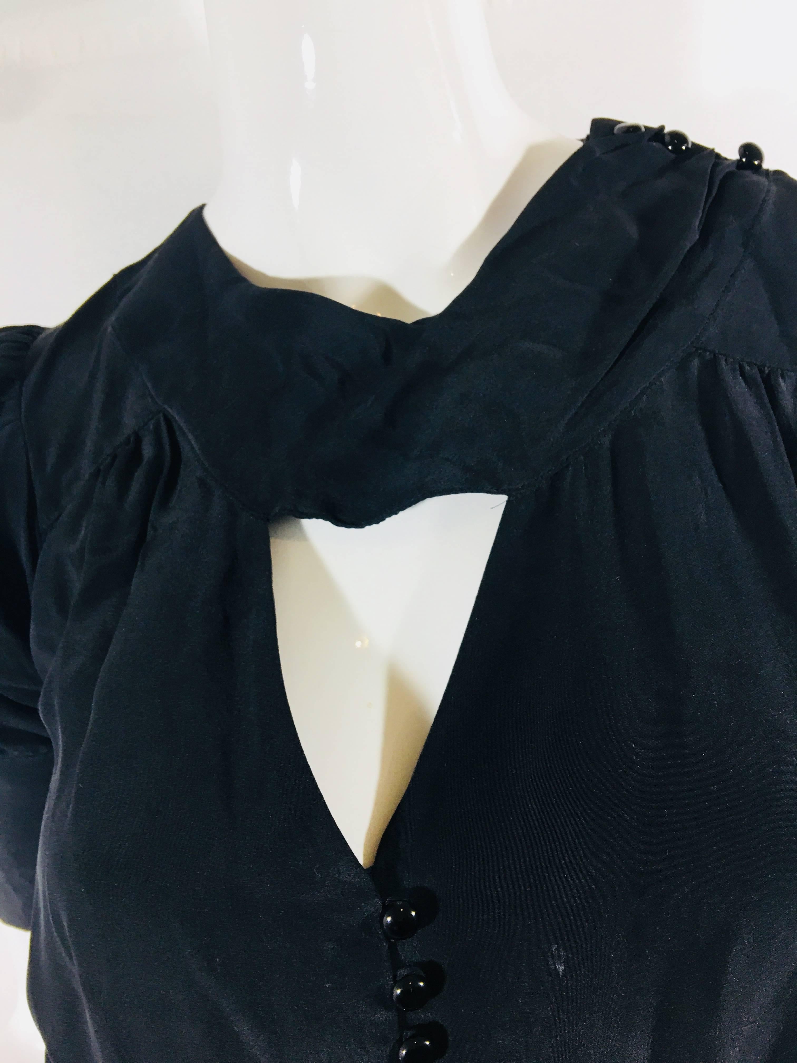 Mayle Short Sleeve Black Silk Sheath Dress with 2 Front Pockets.