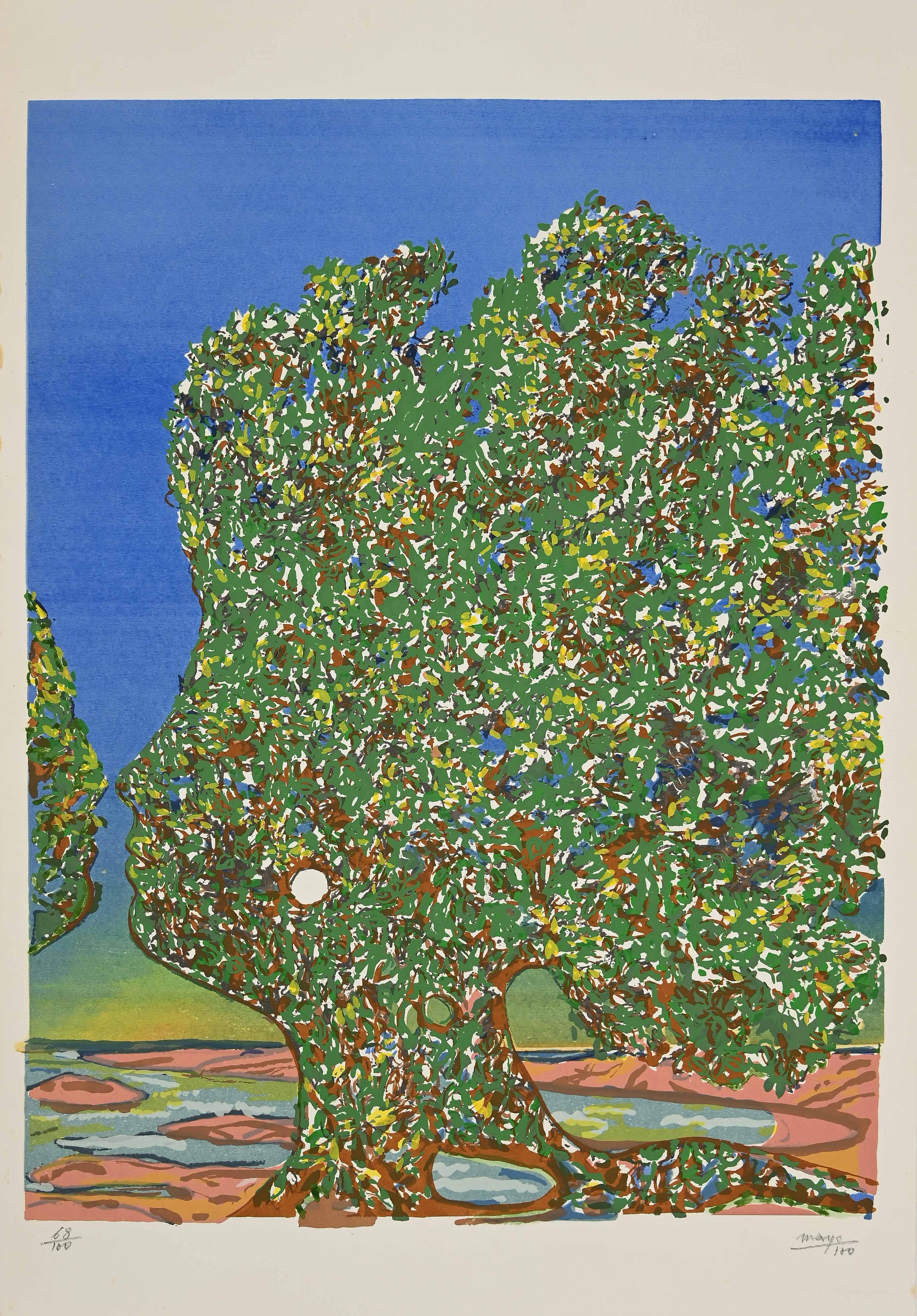 Mayo (Antoine Malliarakis) Print – L'Arbre de l'Amour (Der Baum der Liebe) – Originallithographie von Mayo – 1980