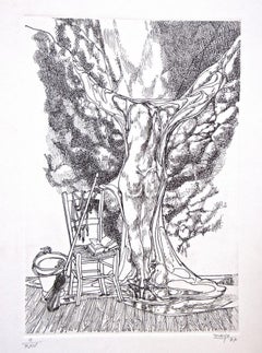 Surrealist Nude - Original b/w Etching - 1977