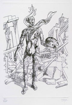 The Painter - Etching by Mayo - 1970 ca.