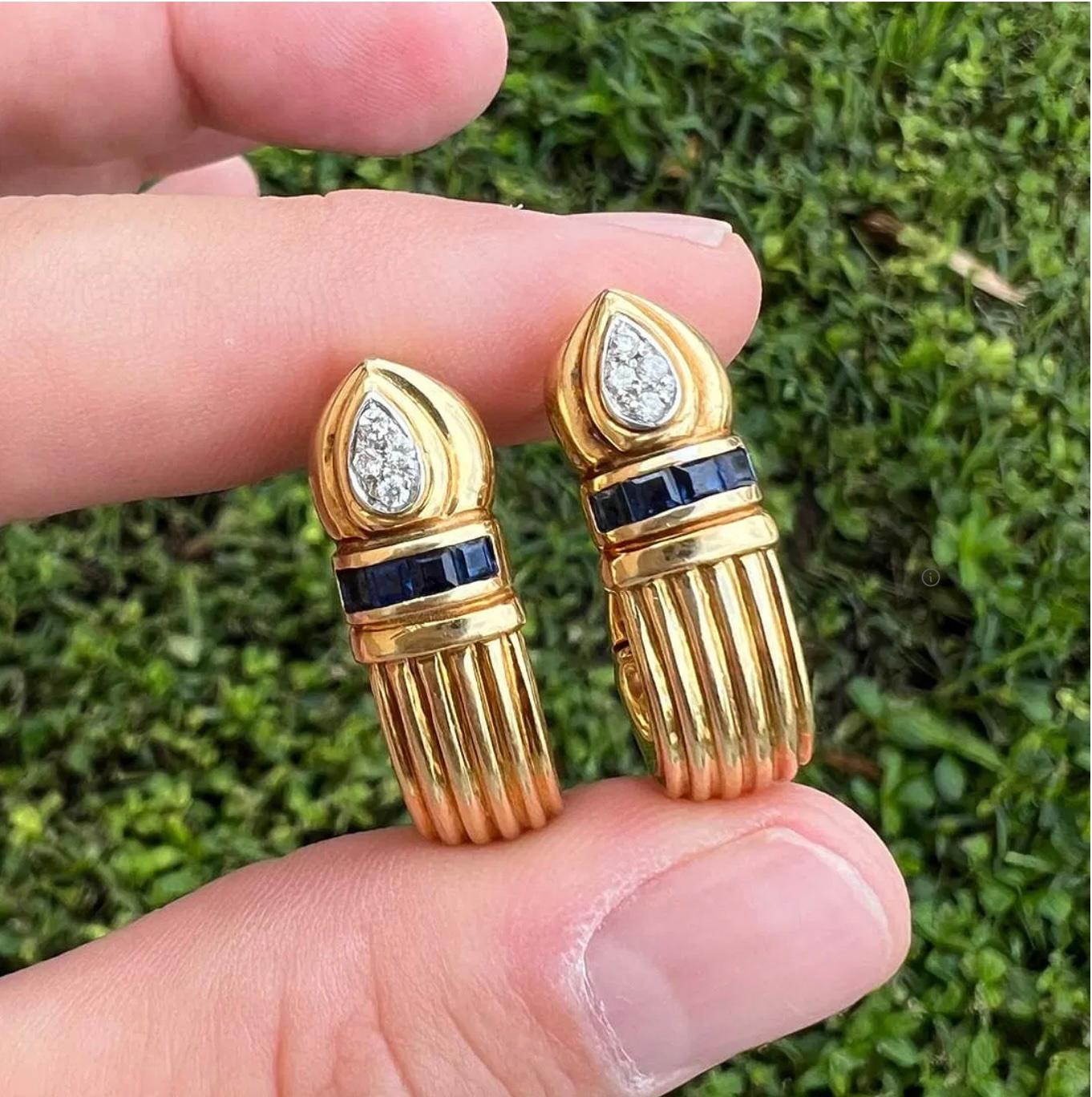 MAYORS 18K Yellow Gold Sapphire and Diamond – Signed Vintage Estate Earrings Damen im Angebot