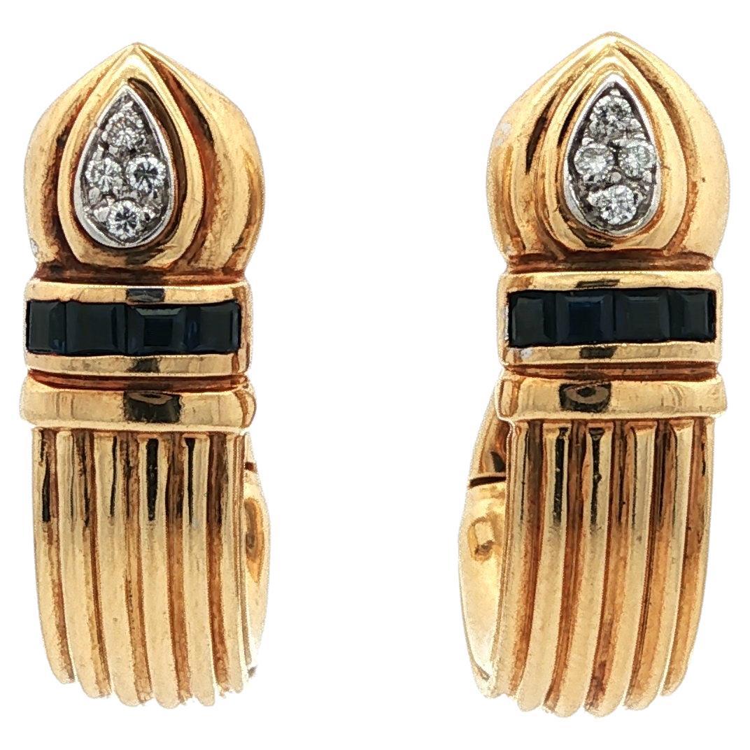 MAYORS 18K Yellow Gold Sapphire and Diamond – Signed Vintage Estate Earrings