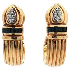 MAYORS 18K Yellow Gold Sapphire and Diamond – Signed Vintage Estate Earrings