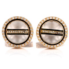 Mayors Diamond Onyx Crystal 18 Karat Yellow Gold Button Men’s Cufflinks