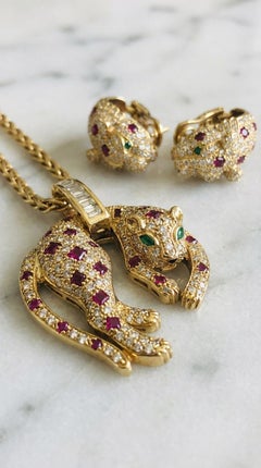 Mayors Yellow Gold Diamond Ruby Emerald Convertible Pendant Brooch & Necklace