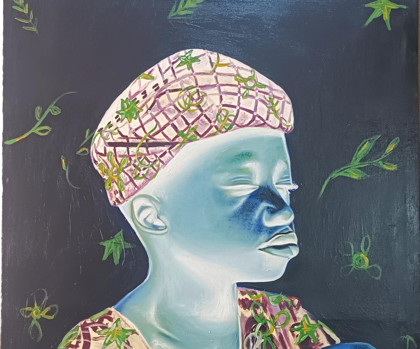 Drumming Soul - Siglo XXI, Contemporáneo, Figurativo, Música, Hombres, Africa Drum - Painting de Mayowa Adekile
