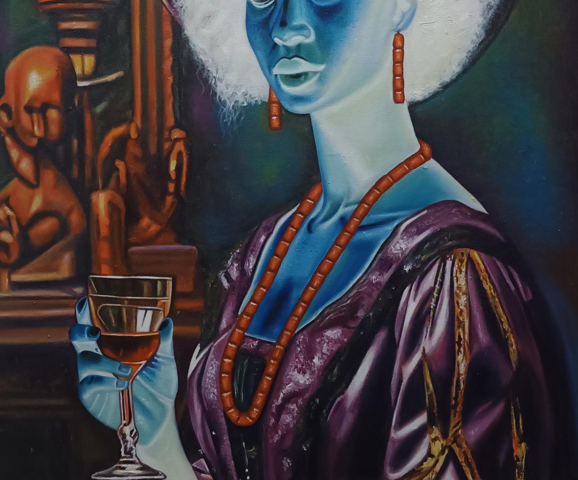 Lady Àṣàkẹ́'s Soul in Luxury - 21st Century, Contemporary, Modern, Africa, Women - Black Figurative Painting by Mayowa Adekile