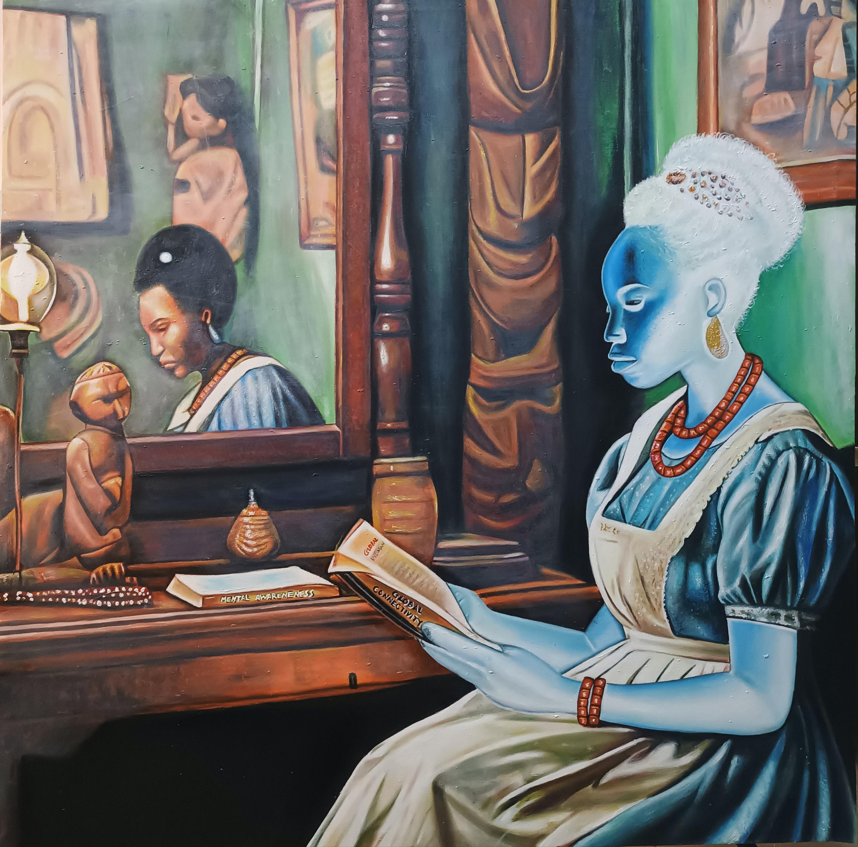 Portrait Painting di Mayowa Adekile - Anima di donna Àmọ̀pé - 21° secolo, Contemporaneo, Figurativo, Arte moderna, Donna