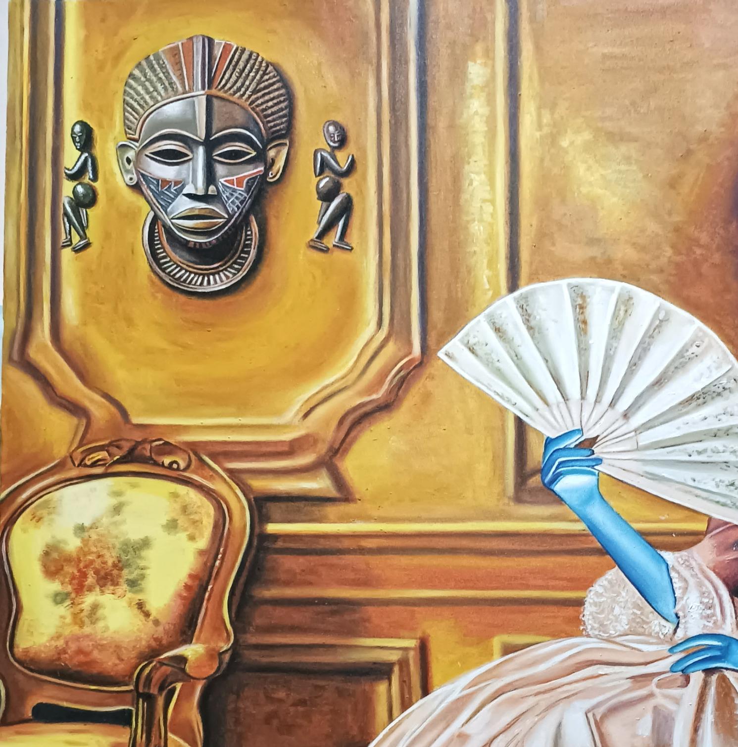 Alma de Lady Jane - Siglo XXI, Contemporáneo, Figurativo, Africano, Mujer, Gato - Painting de Mayowa Adekile