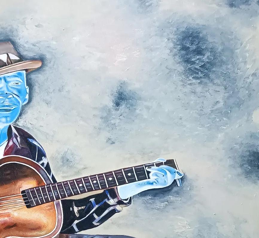 Intuizione melodica soulful - 21° secolo, Contemporaneo, Figurativo, Musica, Uomini - Figurative Painting Grigio di Mayowa Adekile
