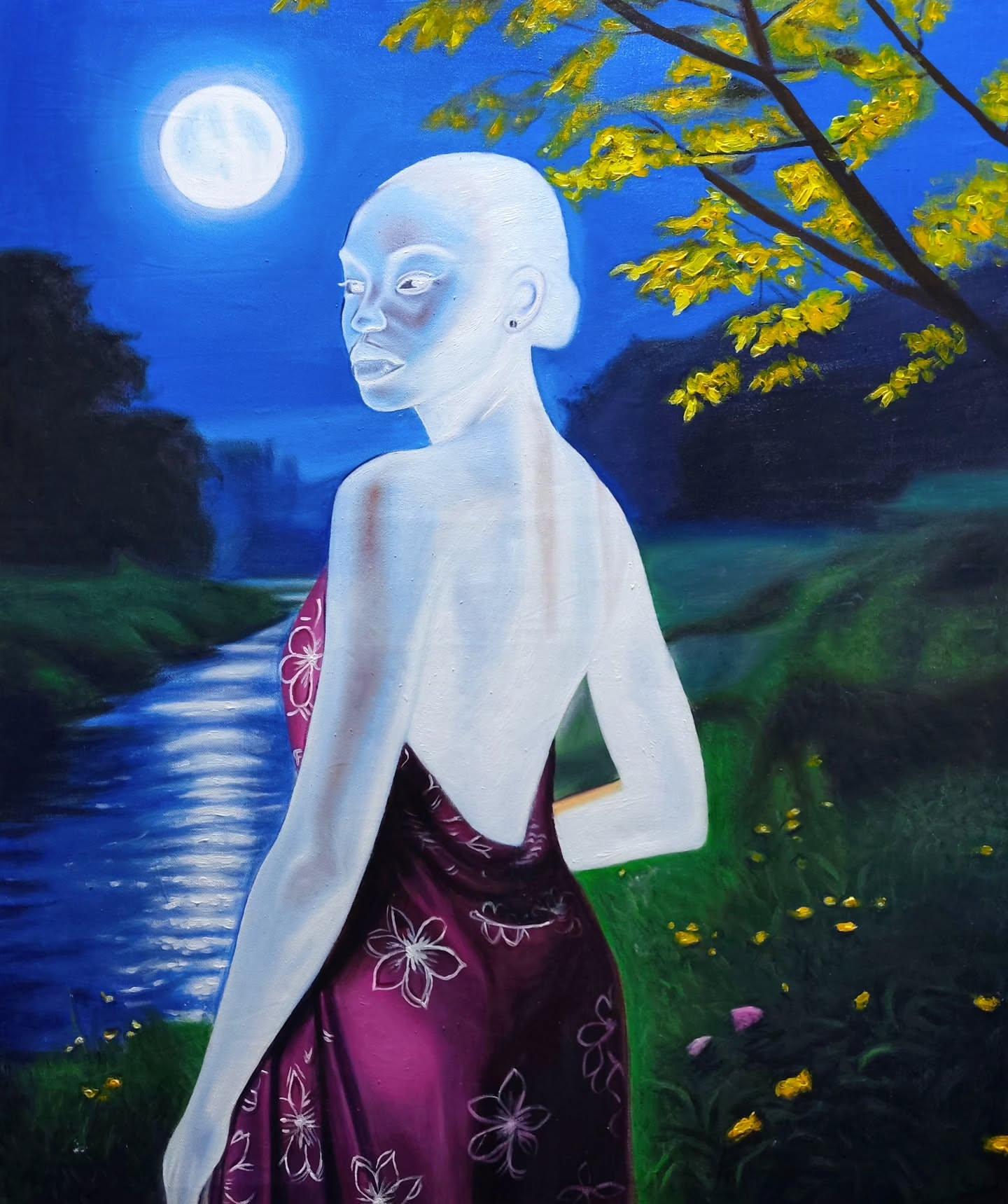 Mayowa Adekile Portrait Painting – Still Night - 21. Jahrhundert, Zeitgenössisch, Figuratives Porträt, Afrika, Frauen