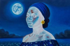 Sous la lune - 21e siècle, Contemporain, Portrait figuratif, Afrique, Femmes