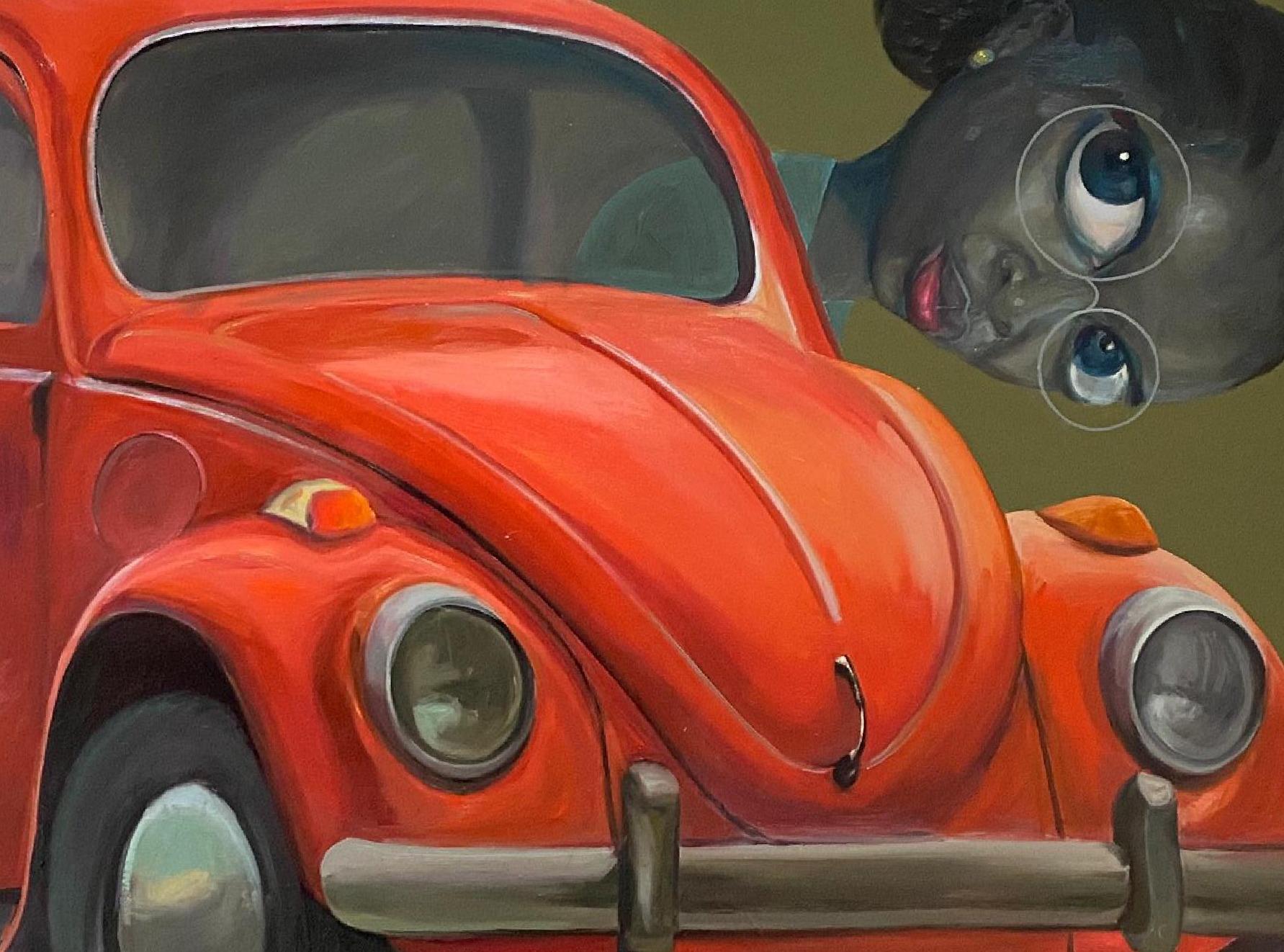 Abike -21. Jahrhundert, Contemporary, Figurative Malerei, Mixed Media, Frauen, Auto im Angebot 1