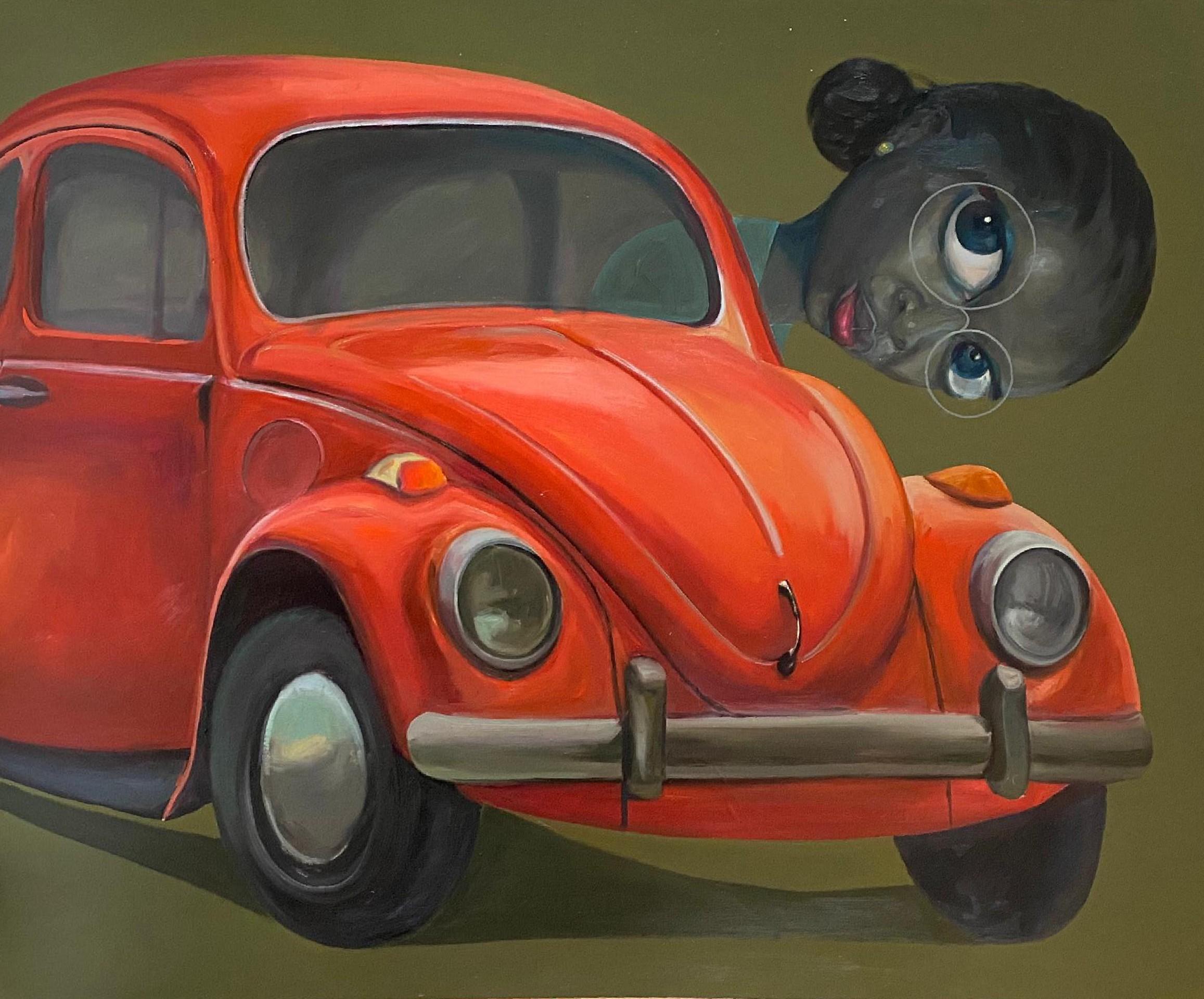AM Contemporary, 21e siècle, peinture figurative, techniques mixtes, femmes, voiture