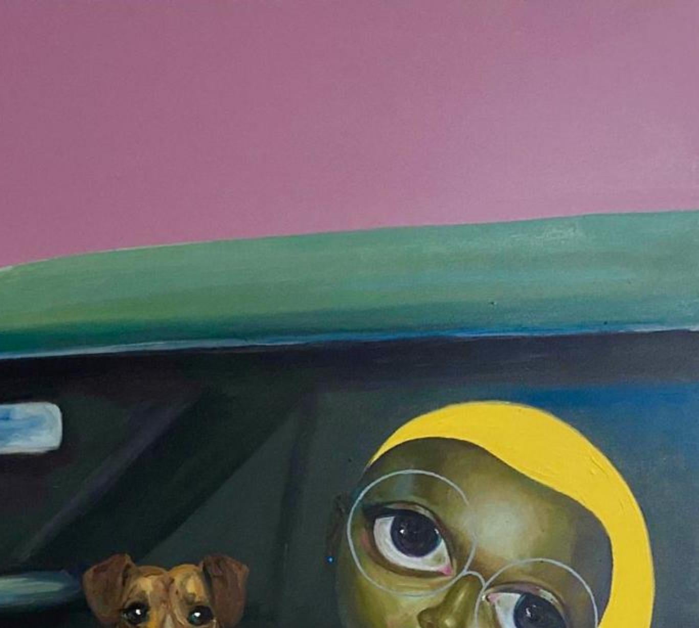 Aduke and Her Pet -21st Century, Contemporary, Figurative Painting, Women, Car 2