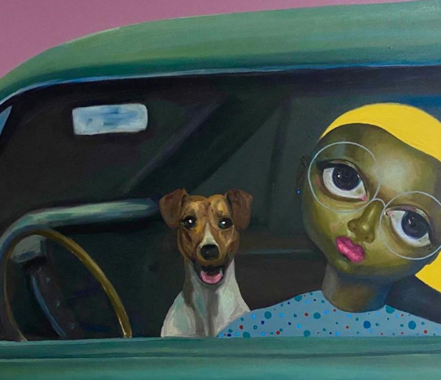 Aduke and Her Pet -21st Century, Contemporary, Figurative Painting, Women, Car 5