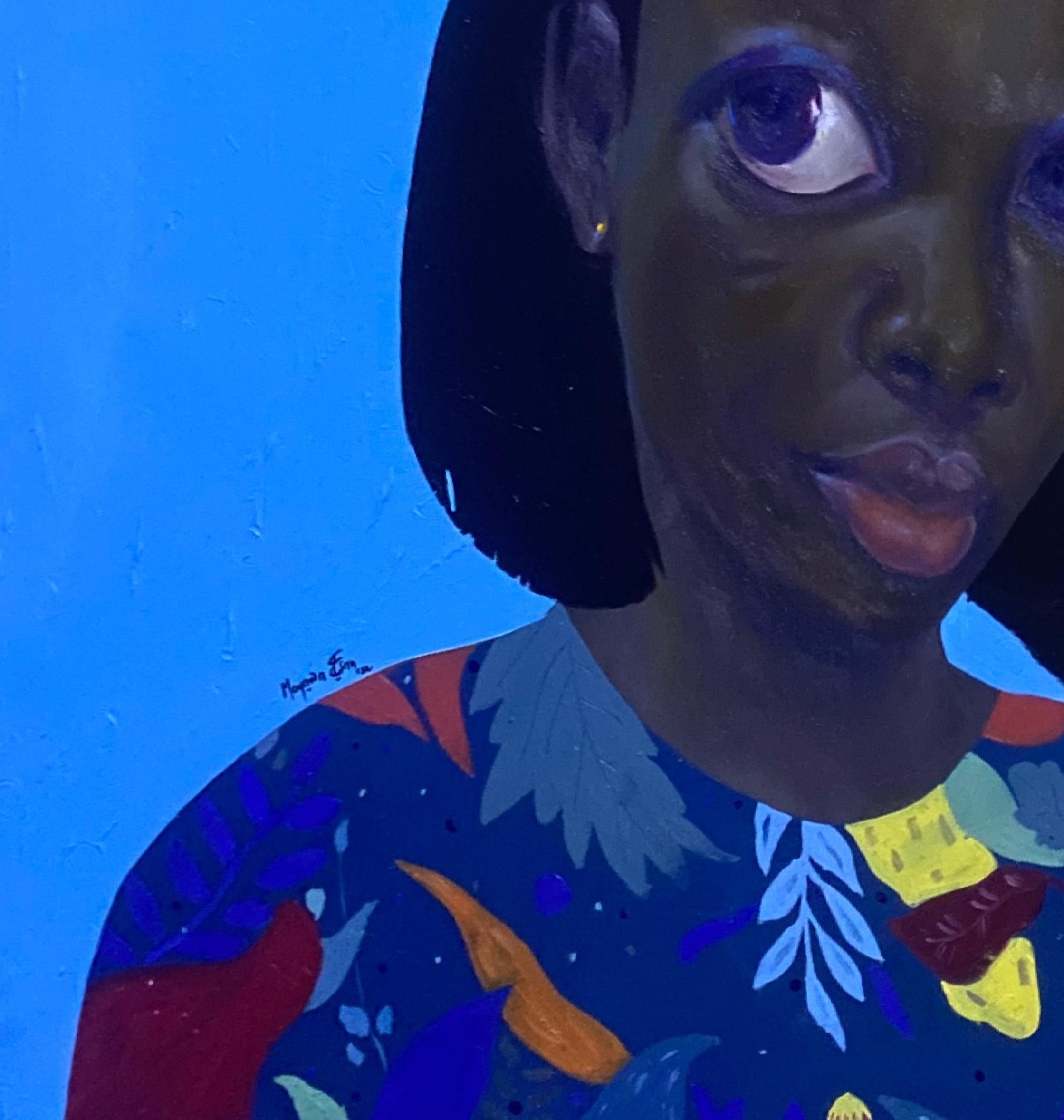 Le benedizioni che vedo - Portrait Painting Blu di Mayowa Esan