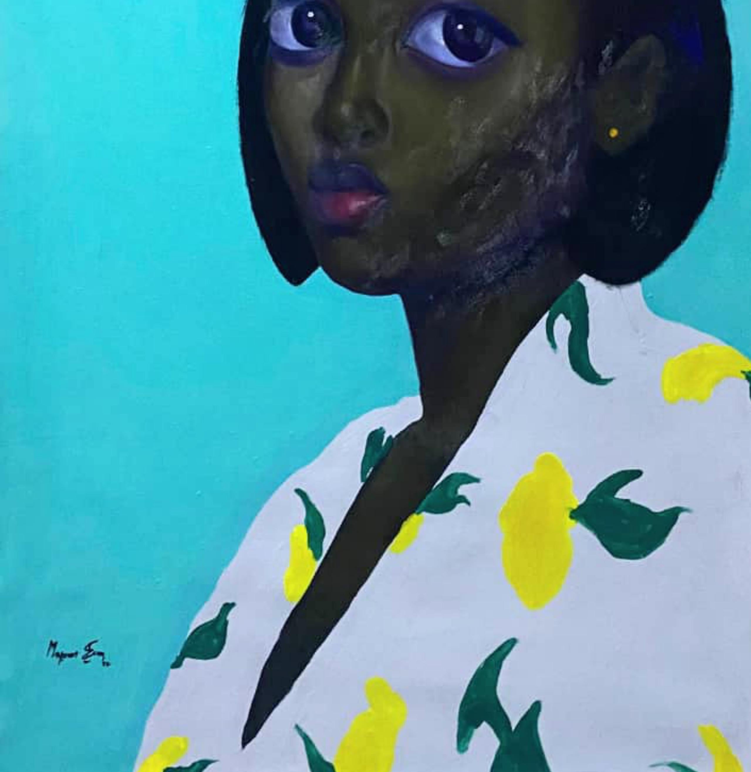 Bravery - Blue Portrait Painting by Mayowa Esan