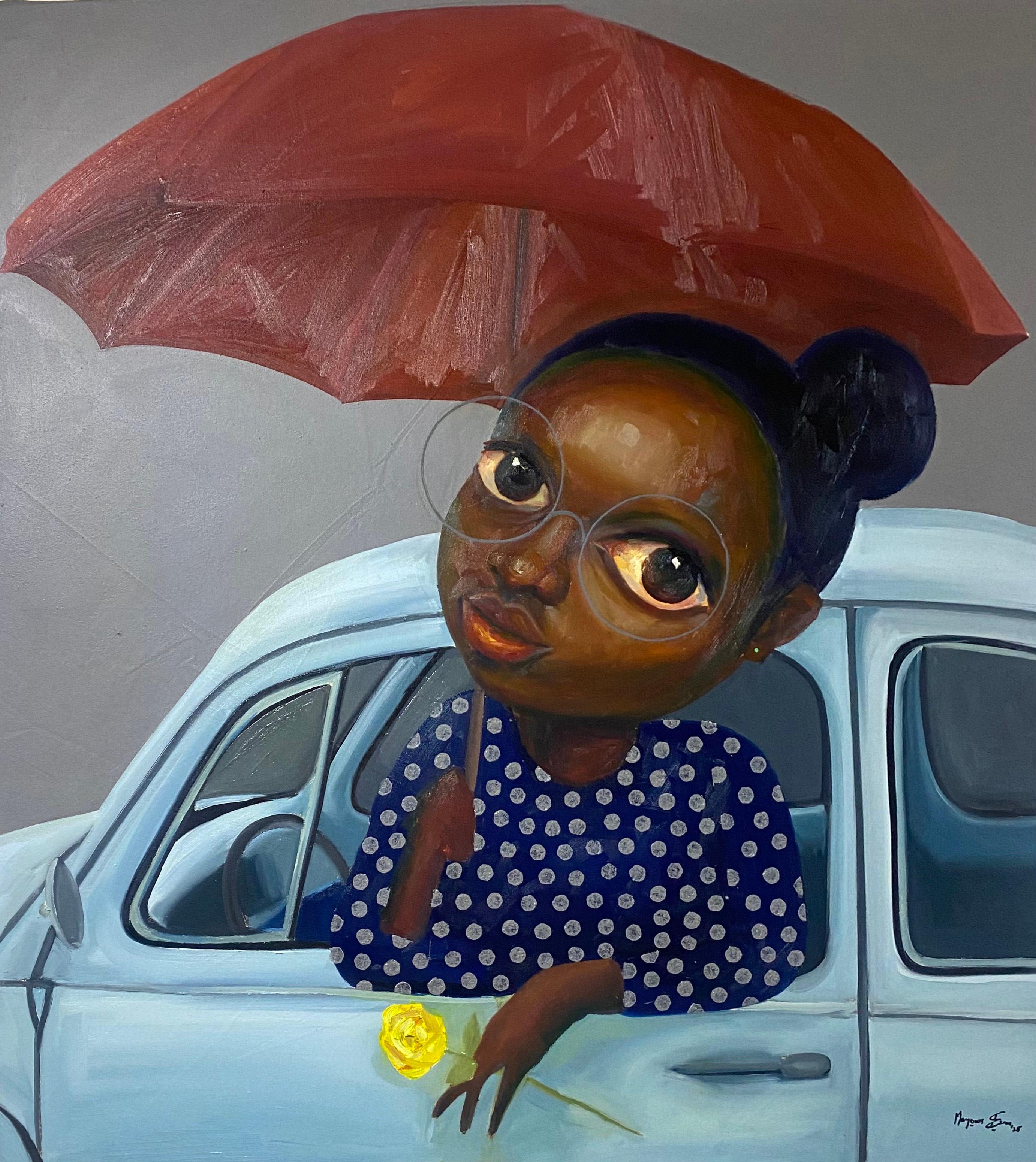 Come Rain - 21st Century, Contemporary, Figurative Neo-Expression, Car, Umbrella